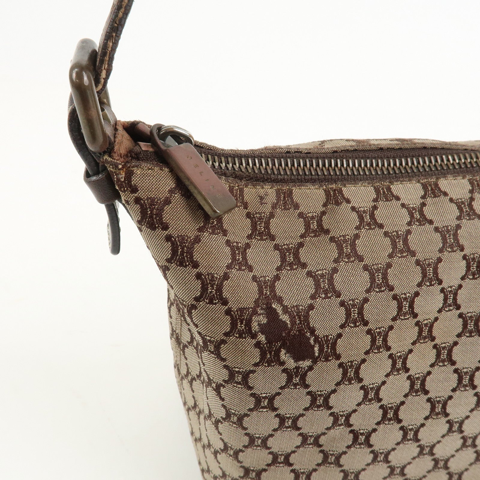 CELINE Macadam Logo Canvas Leather Shoulder Bag Hand Bag Brown