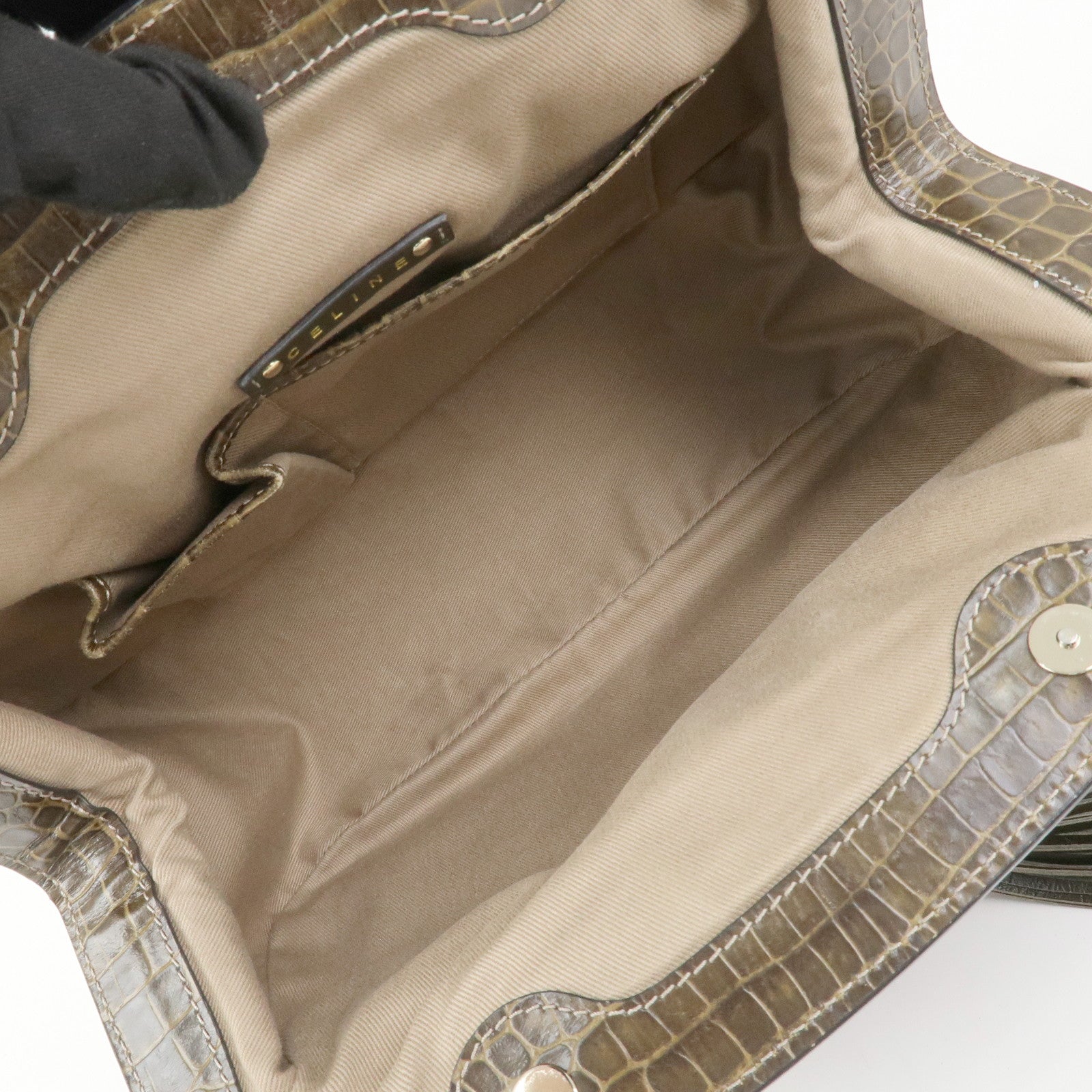 CELINE Macadam Canvas Leather Shoulder Bag Hand Bag Beige