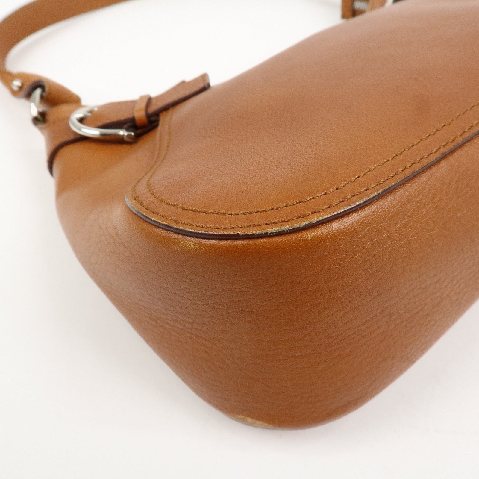 Ferragamo Gancini Leather Shoulder Bag Hand Bag Brown