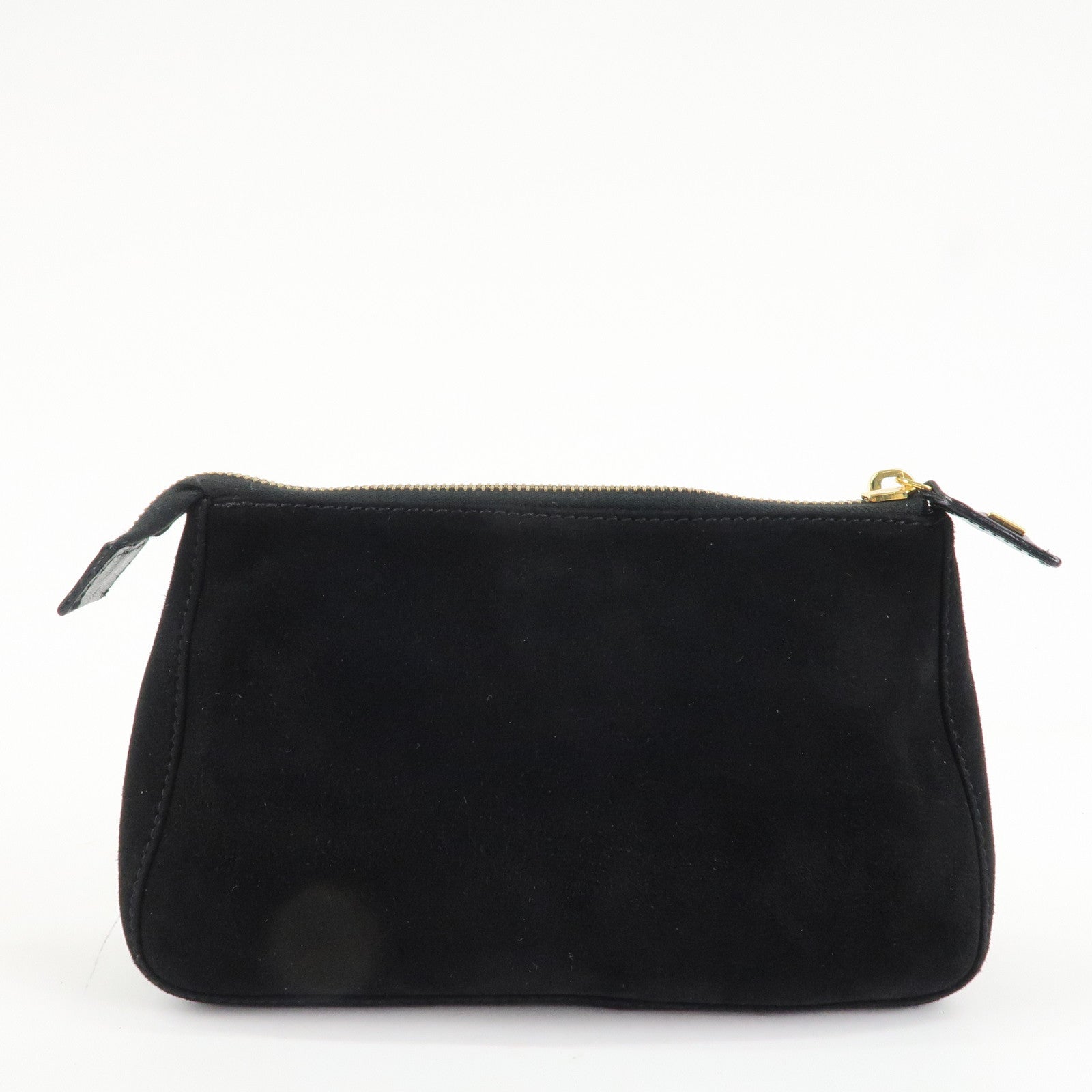 FENDI Suede Cosmetic Pouch Black Gold Hardware 26387 Used