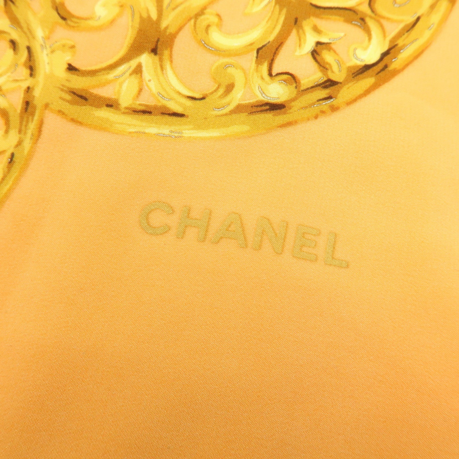 CHANEL Jewelry Motif Silk 100% Scarf Orange Multicolor