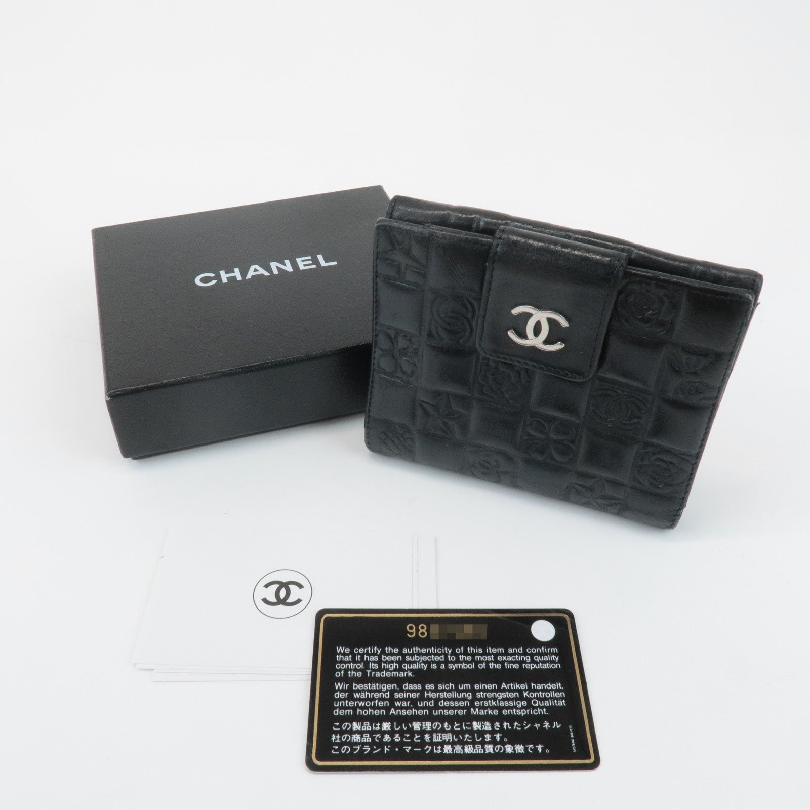 CHANEL COCO Mark Double Hook Compact Wallet Black 9837165 Used