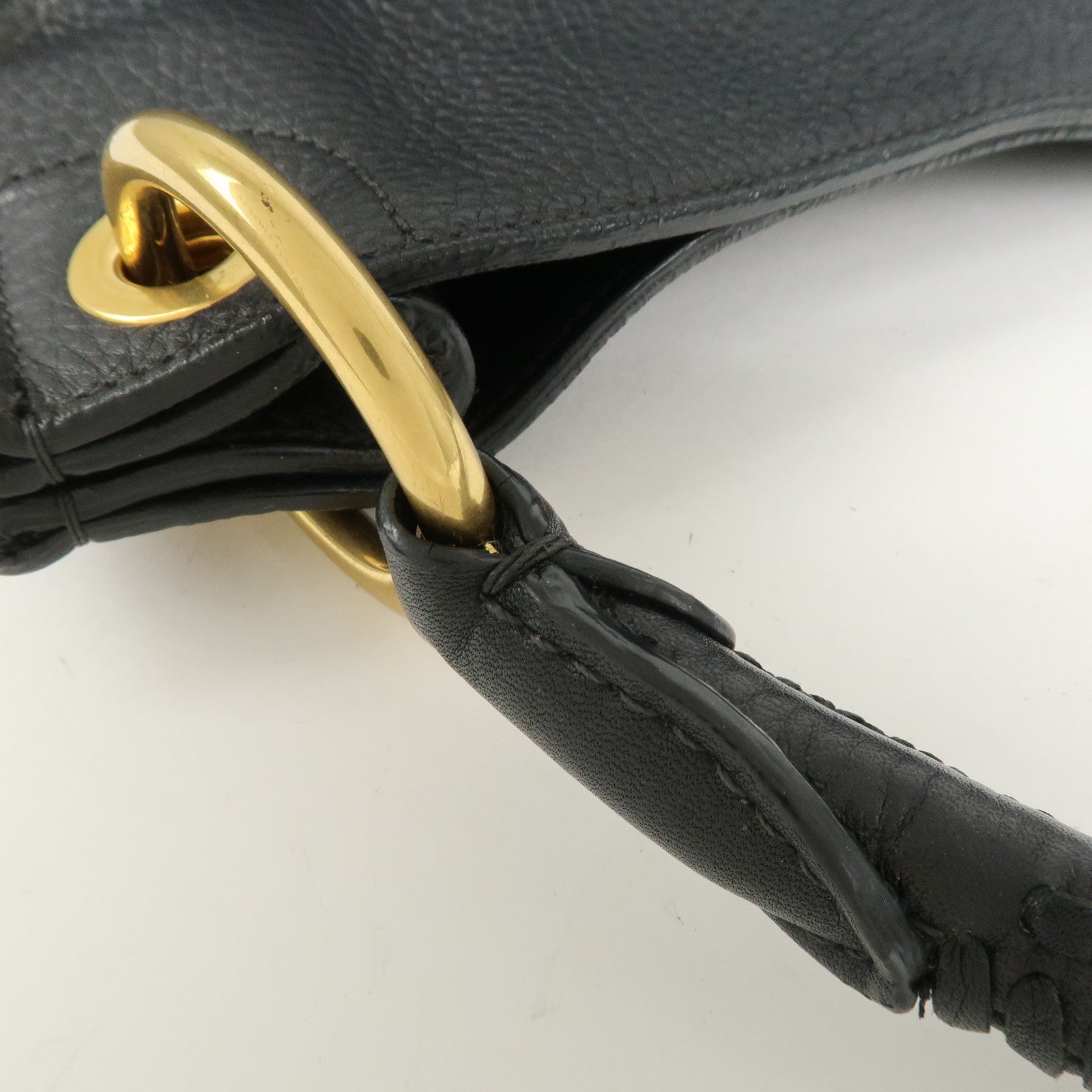 PRADA Logo Leather Shoulder Bag Hand Bag Black