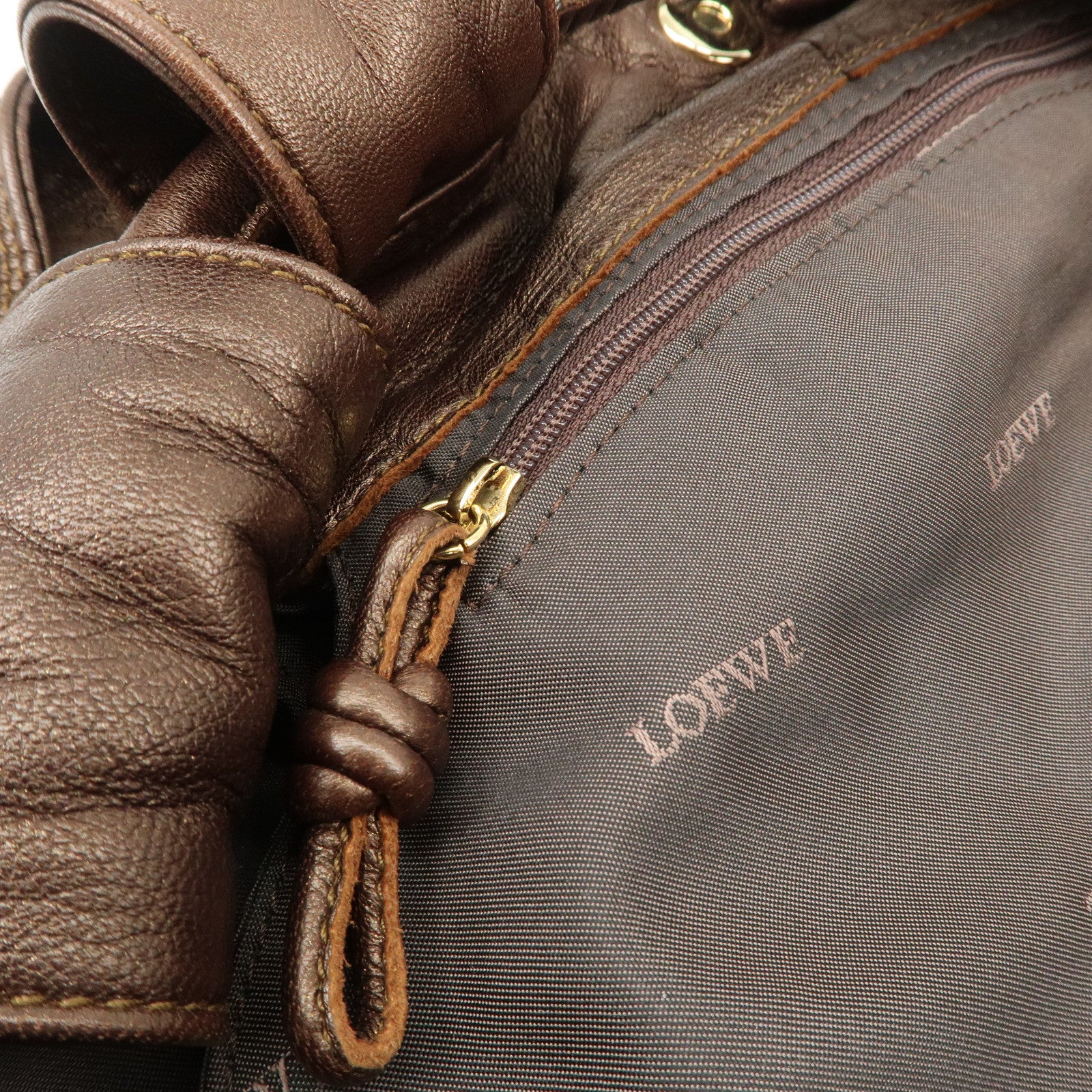 LOEWE Anagram Leather Nappa Aire Hand Bag Tote Bag Brown Used