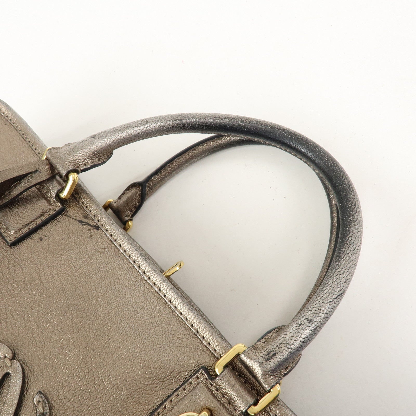 LOEWE Anagram Leather Amazona 36 Hand Bag Boston Bag Silver Grey