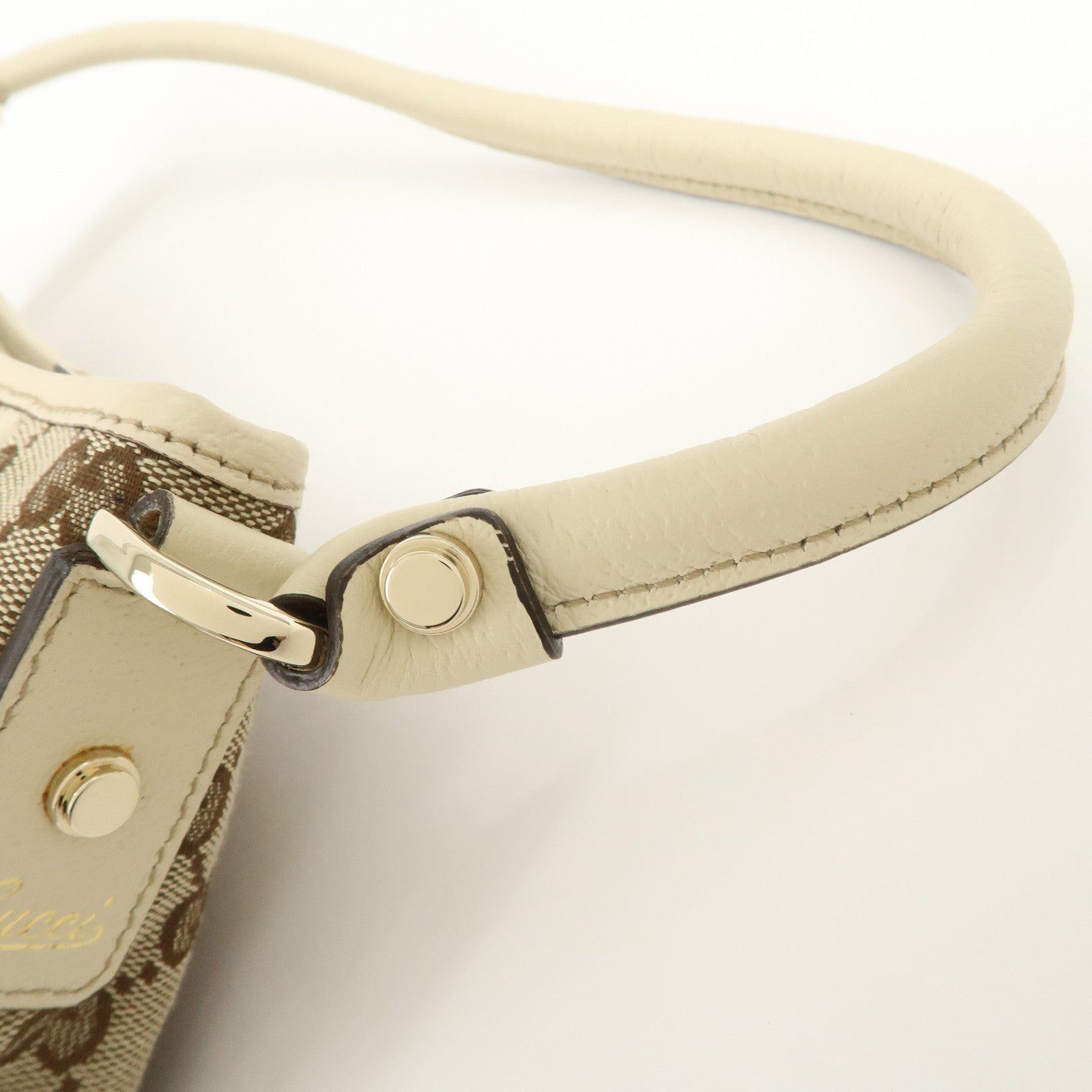 GUCCI Abbey GG Canvas Leather Shoulder Bag Beige Ivory Gold HDW 130939 Used