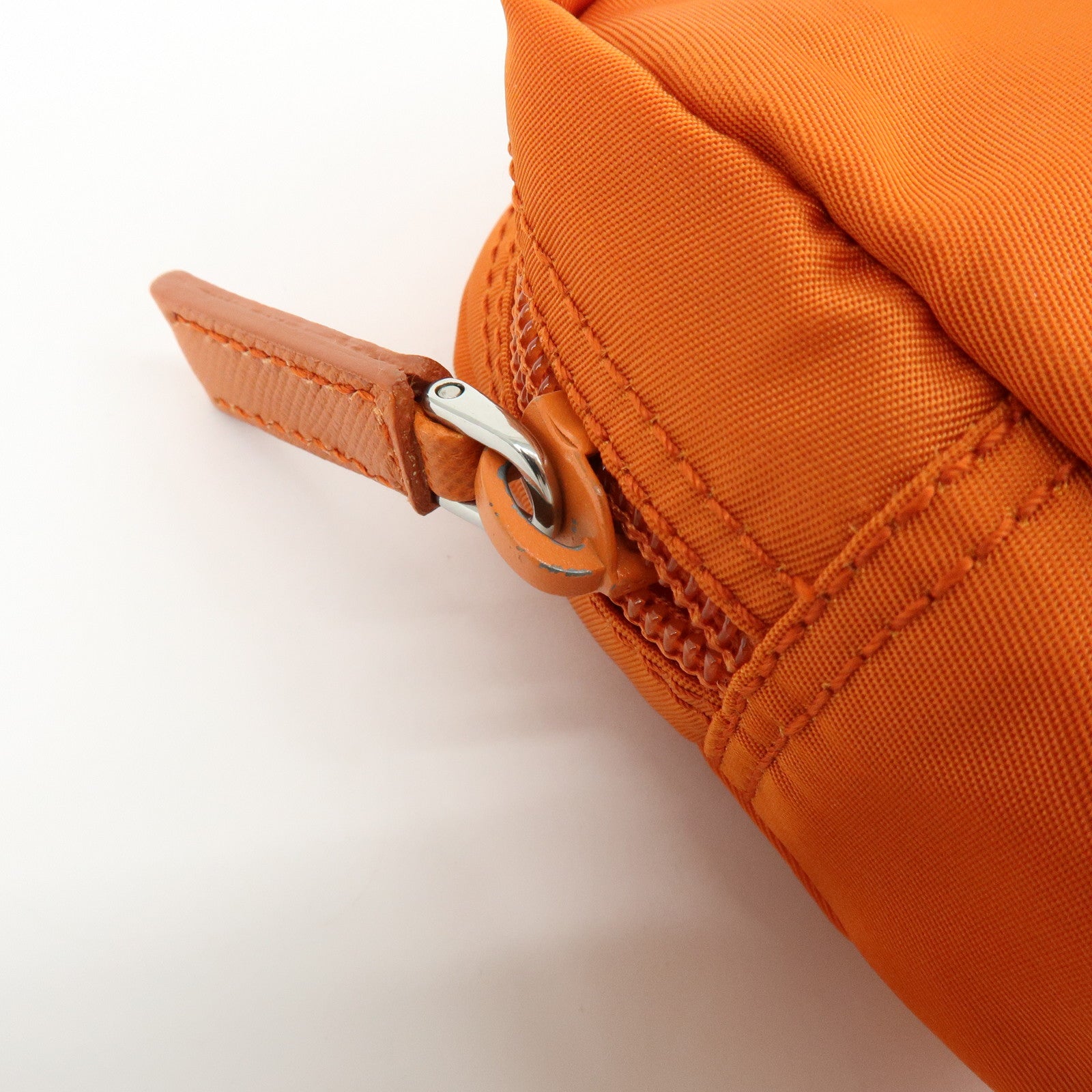 PRADA Triangle Logo Nylon Saffiano Leather Pouch Orange 1N0021