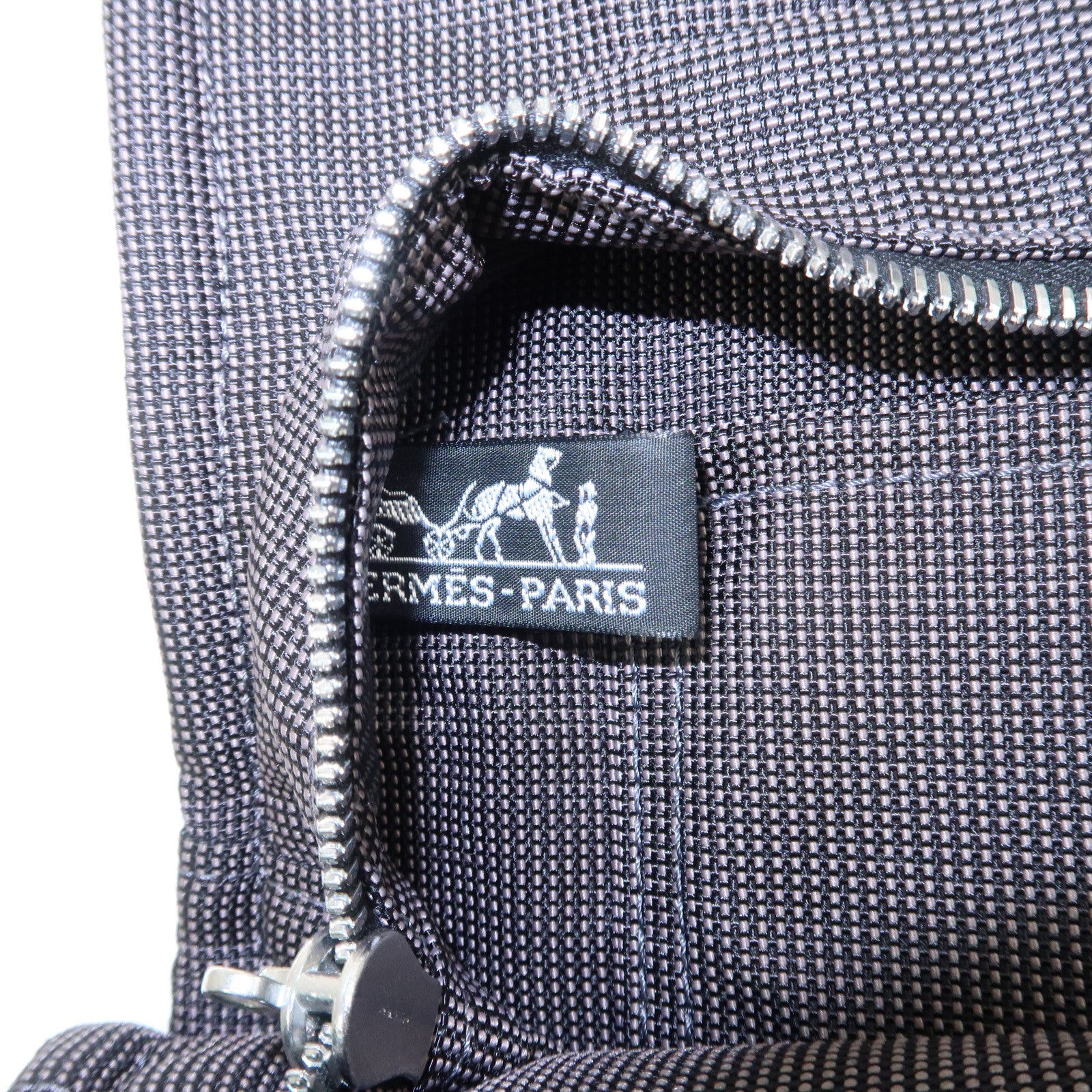HERMES Herline MM Nylon Canvas Tote Bag Hand Bag Black