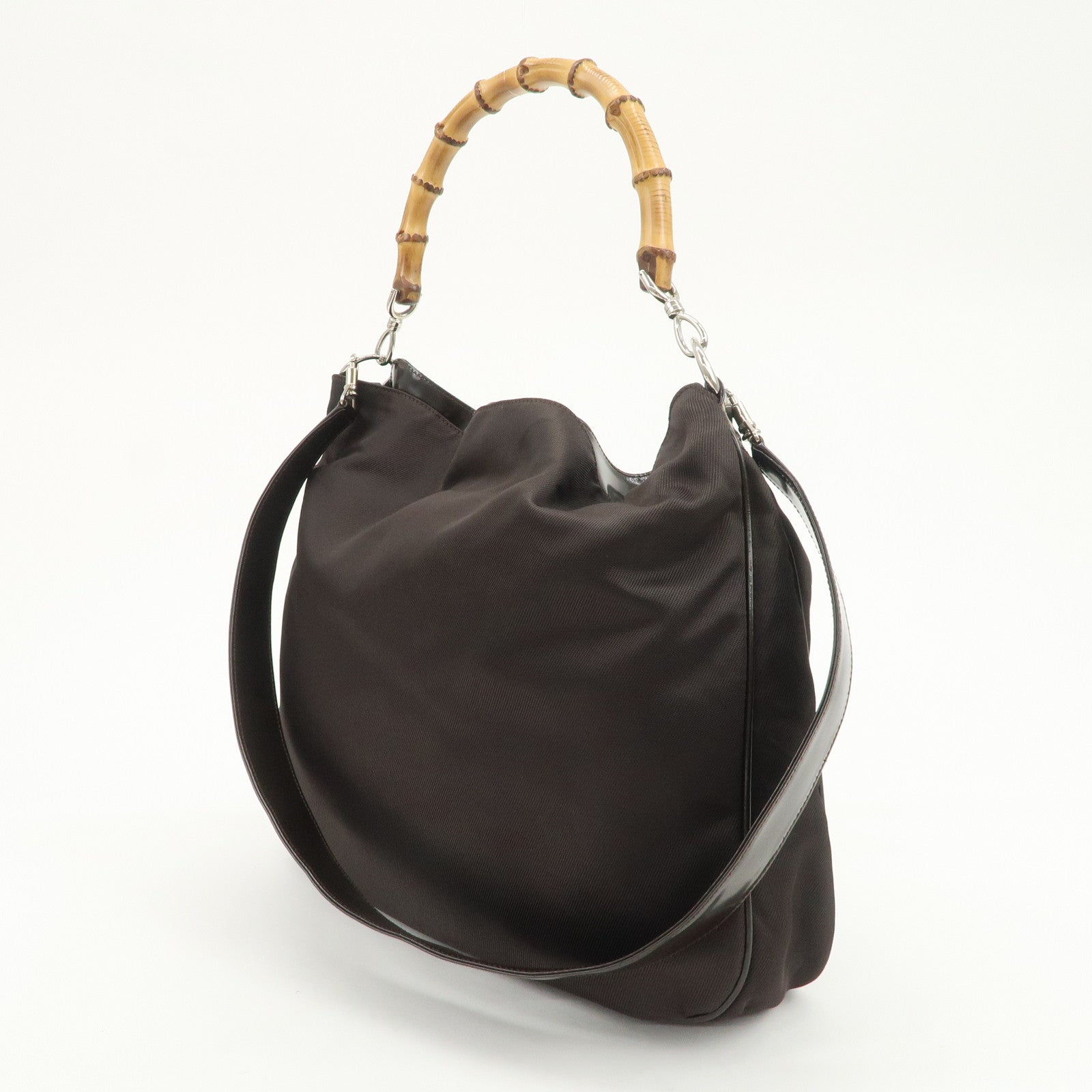 GUCCI Bamboo Nylon Leather 2Way Bag Hand Bag Shoulder Bag 001・2404