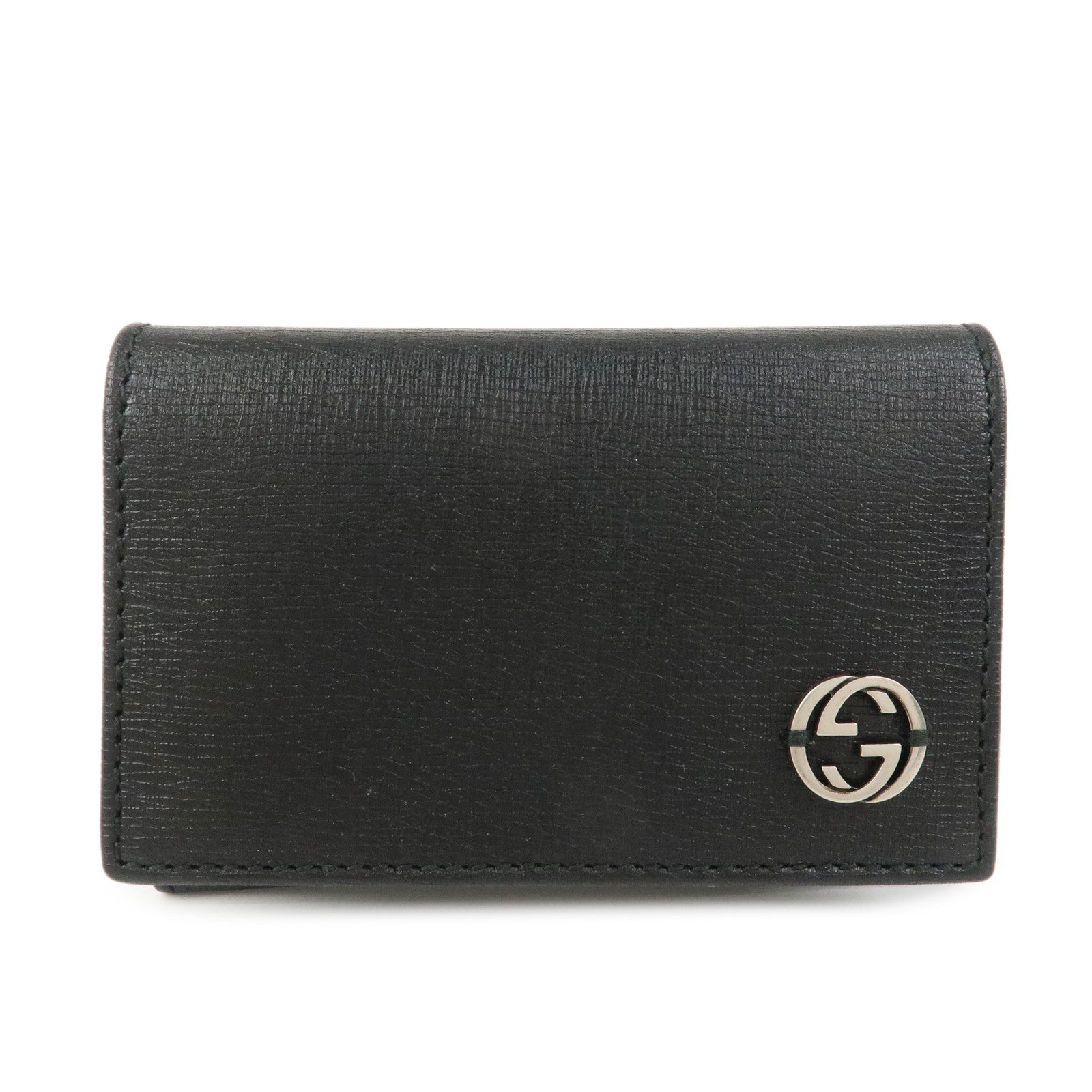 GUCCI Interlocking G Leather Card Case Black 306717
