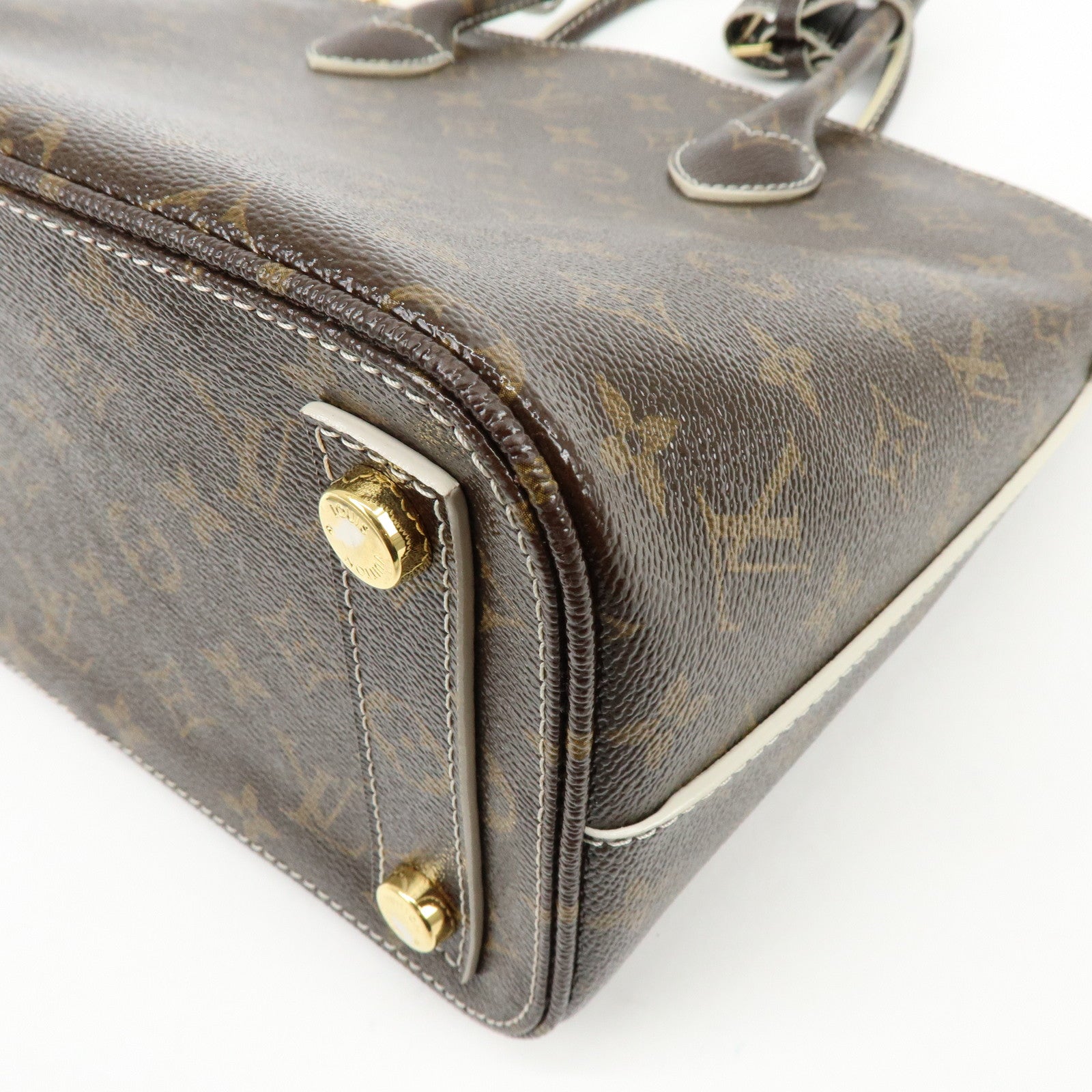 Louis Vuitton Shiny Monogram Canvas Lockit Hand Bag Brown M40597