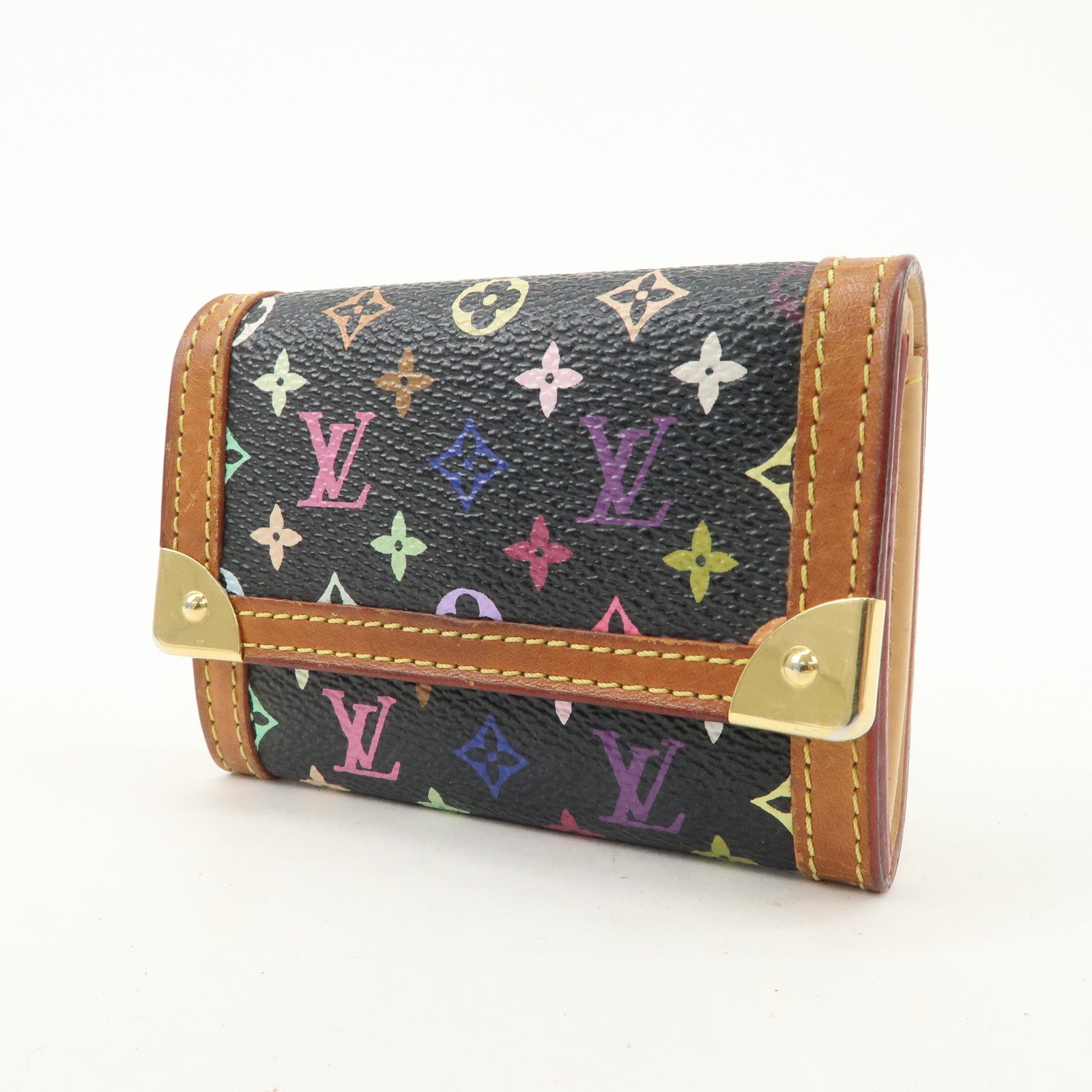Louis Vuitton Monogram Multicolor Porte Monnaie Plat Coin Case Noir M92656 Used