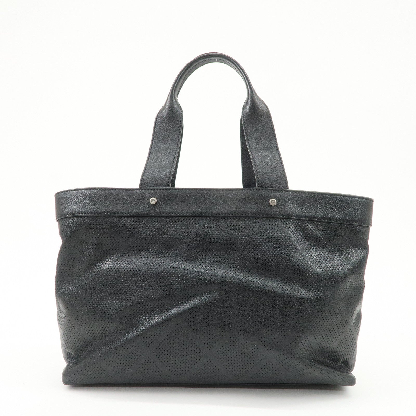 CHANEL COCO Mark Calf Leather Punching Tote Bag Black A33936 Used