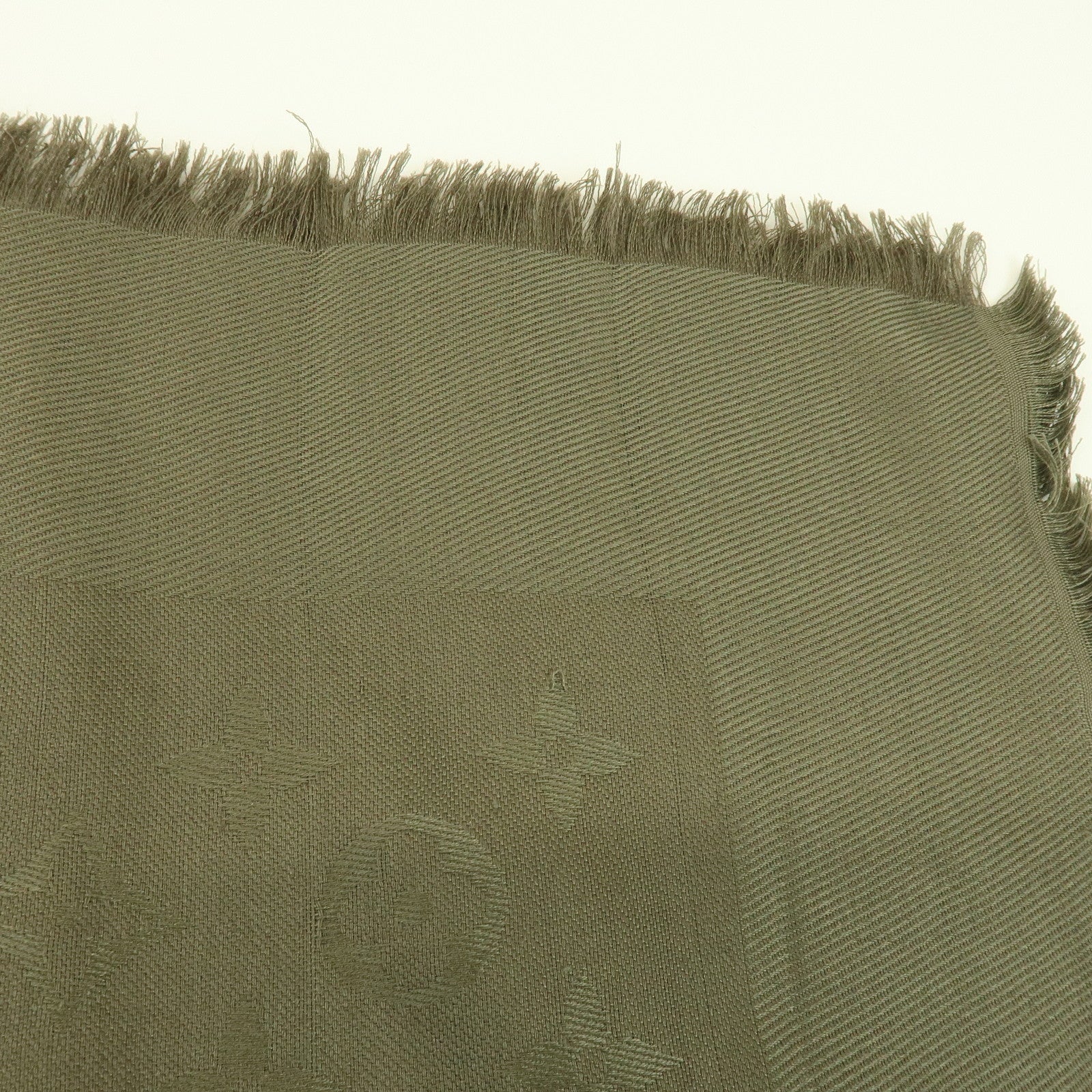 Louis Vuitton Monogram Silk Wool Scarf Shawl Khaki M72238