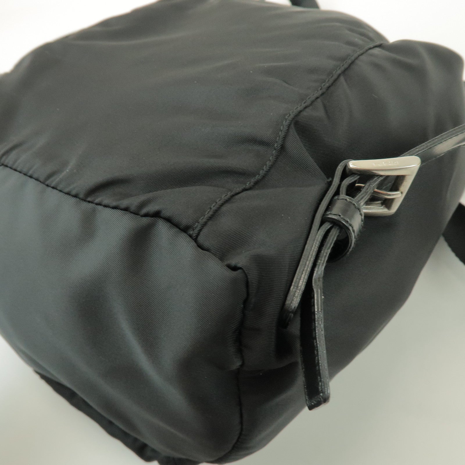 PRADA Triangle Logo Nylon Leather Backpack Rucksack Black B4650F