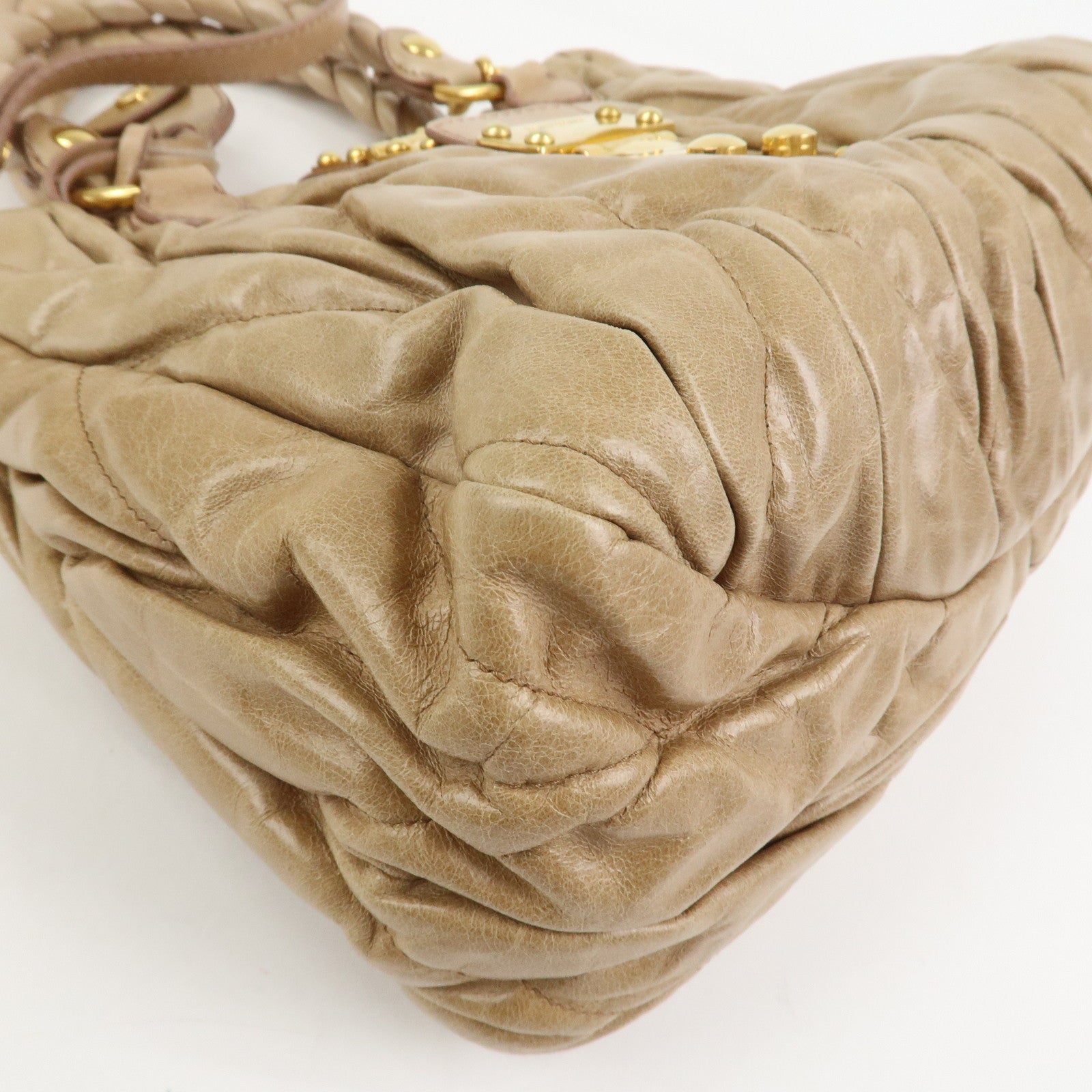 MIU MIU Matelasse Leather 2Way Bag Hand Bag Shoulder Bag Beige