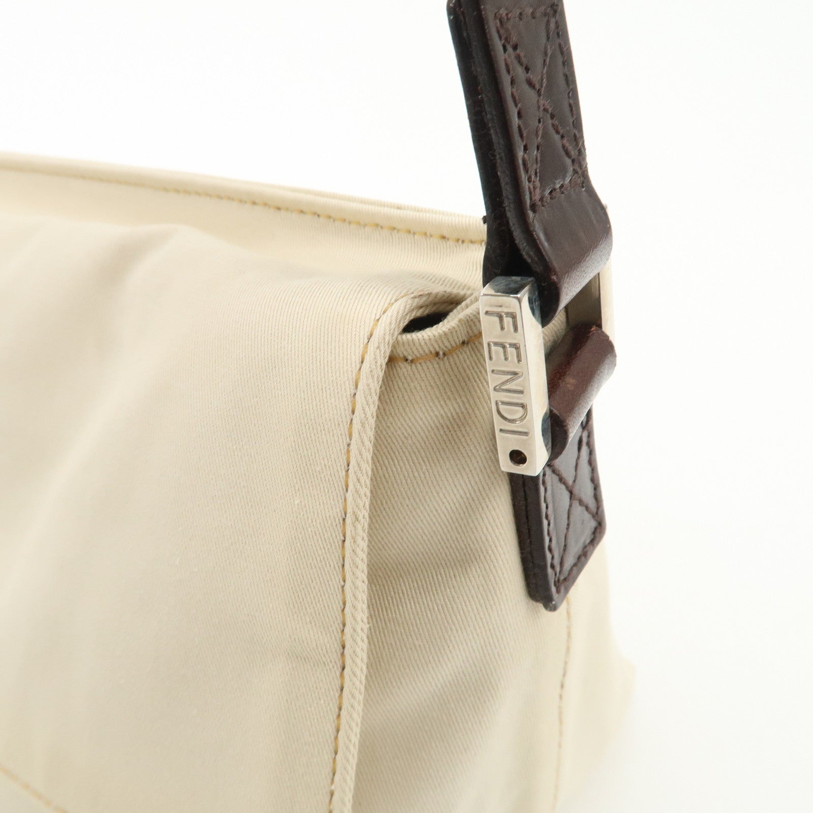 FENDI Canvas Shoulder Bag Hand Bag Ivory Silver Hardware