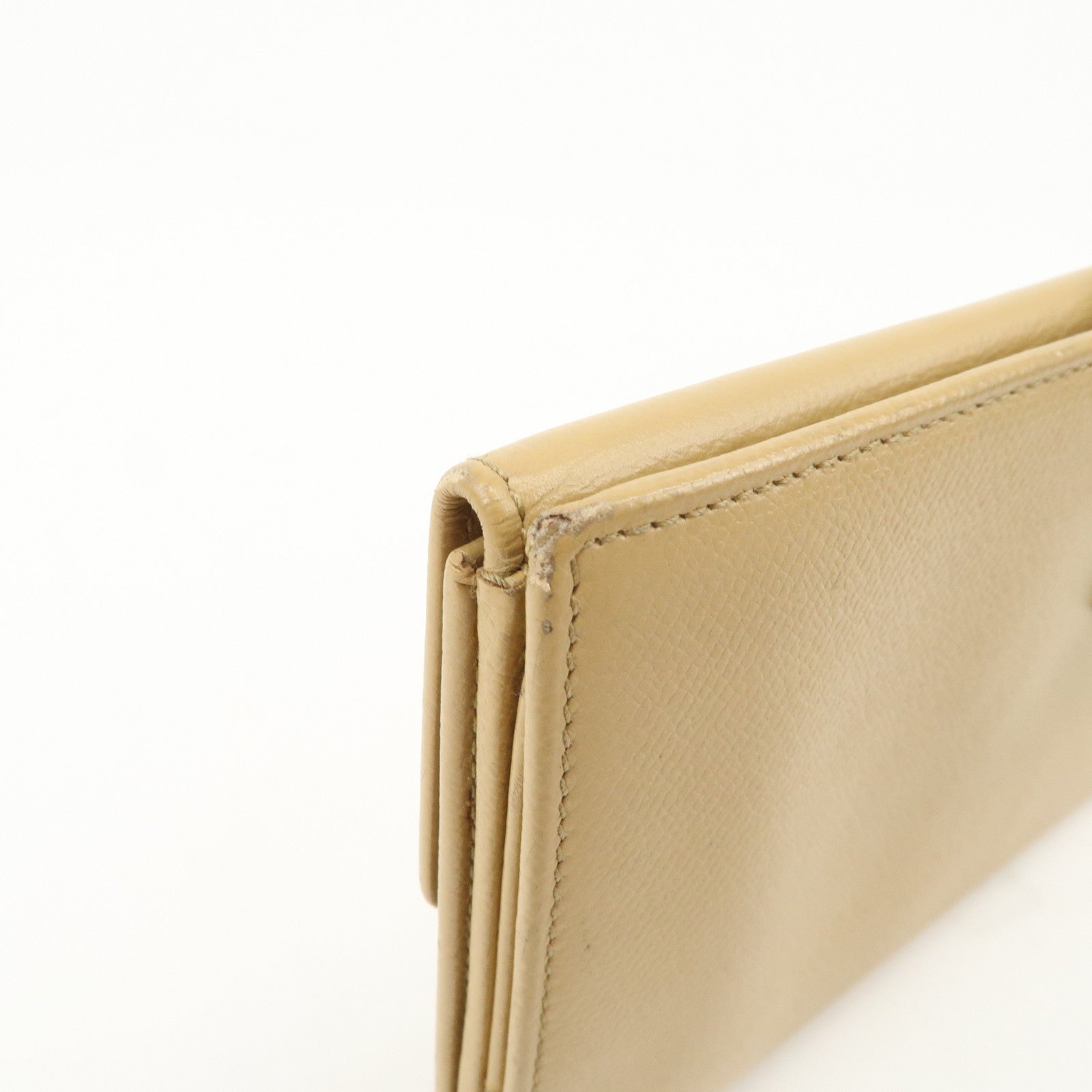 CHANEL COCO Button Leather Double Hook Long Wallet Beige A20905