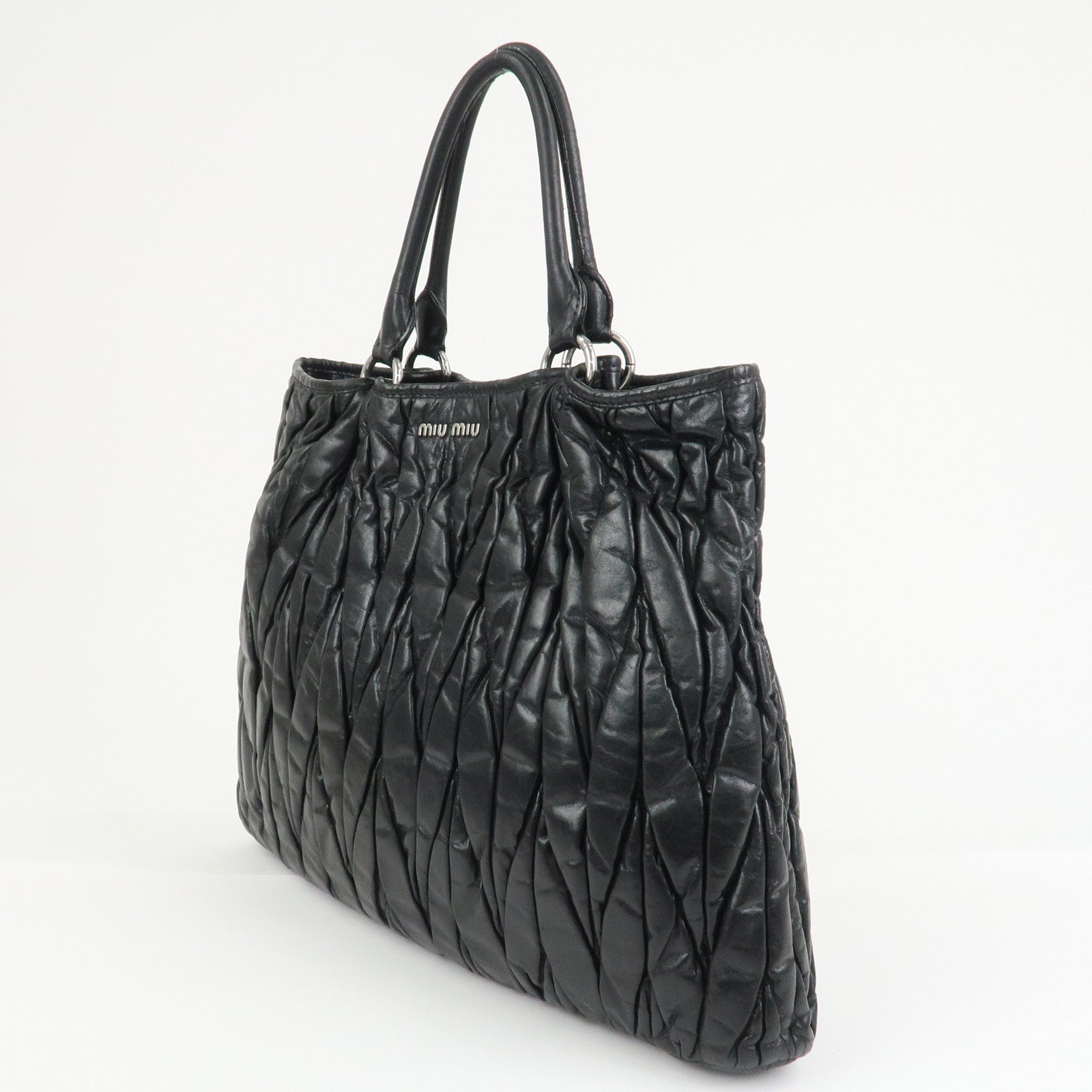 MIU MIU Matelasse Leather 2Way Bag Hand Bag Shoulder Bag Black