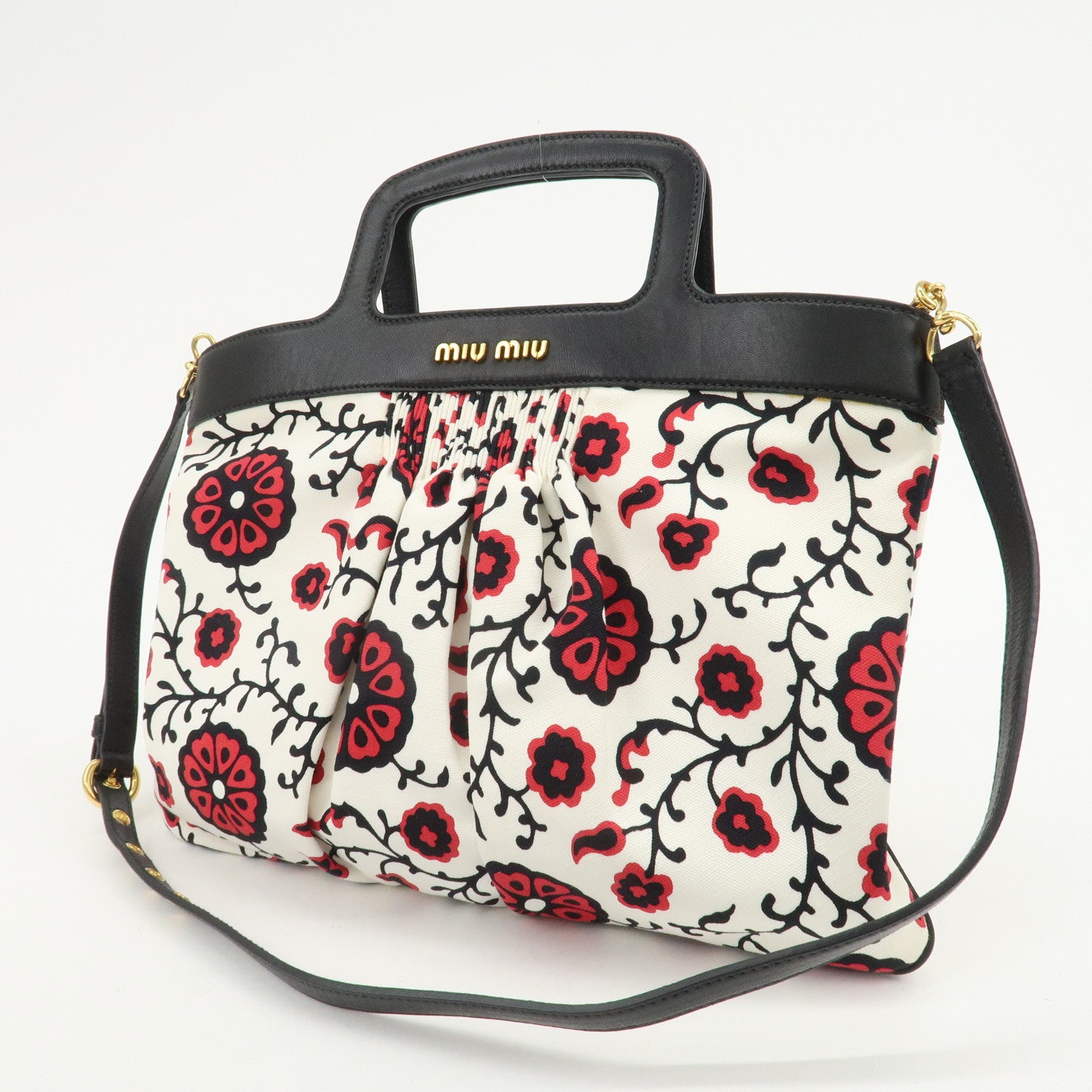 MIU MIU Flower Print 2Way Hand Bag Japan Limited White Black Red