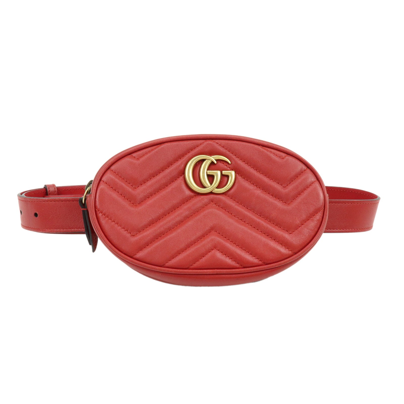 GUCCI GG Marmont Leather Waist Pouch Body Bag Red 476434