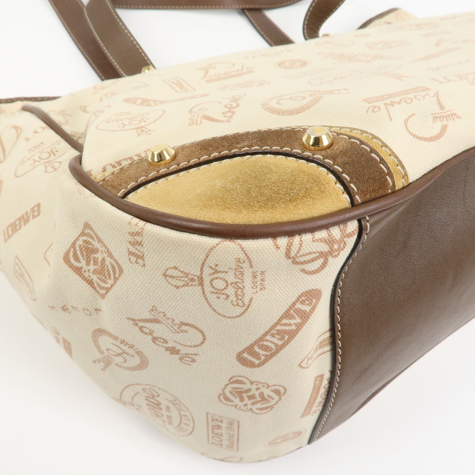 LOEWE Anagram Canvas Leather Suede Tote Bag Shoulder Bag Ivory