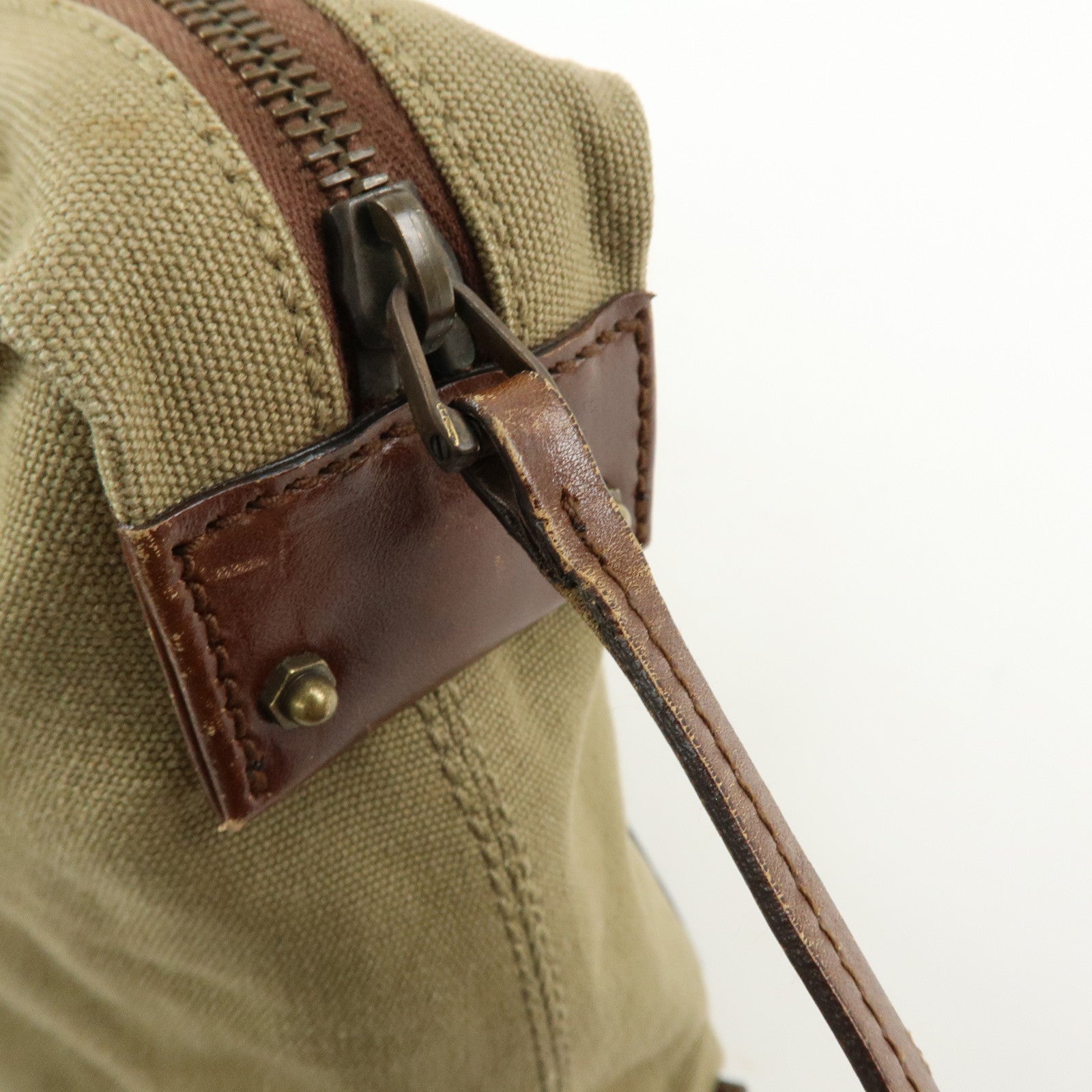 GUCCI Canvas Leather Tote Bag Hand Bag Khaki Brown 109132