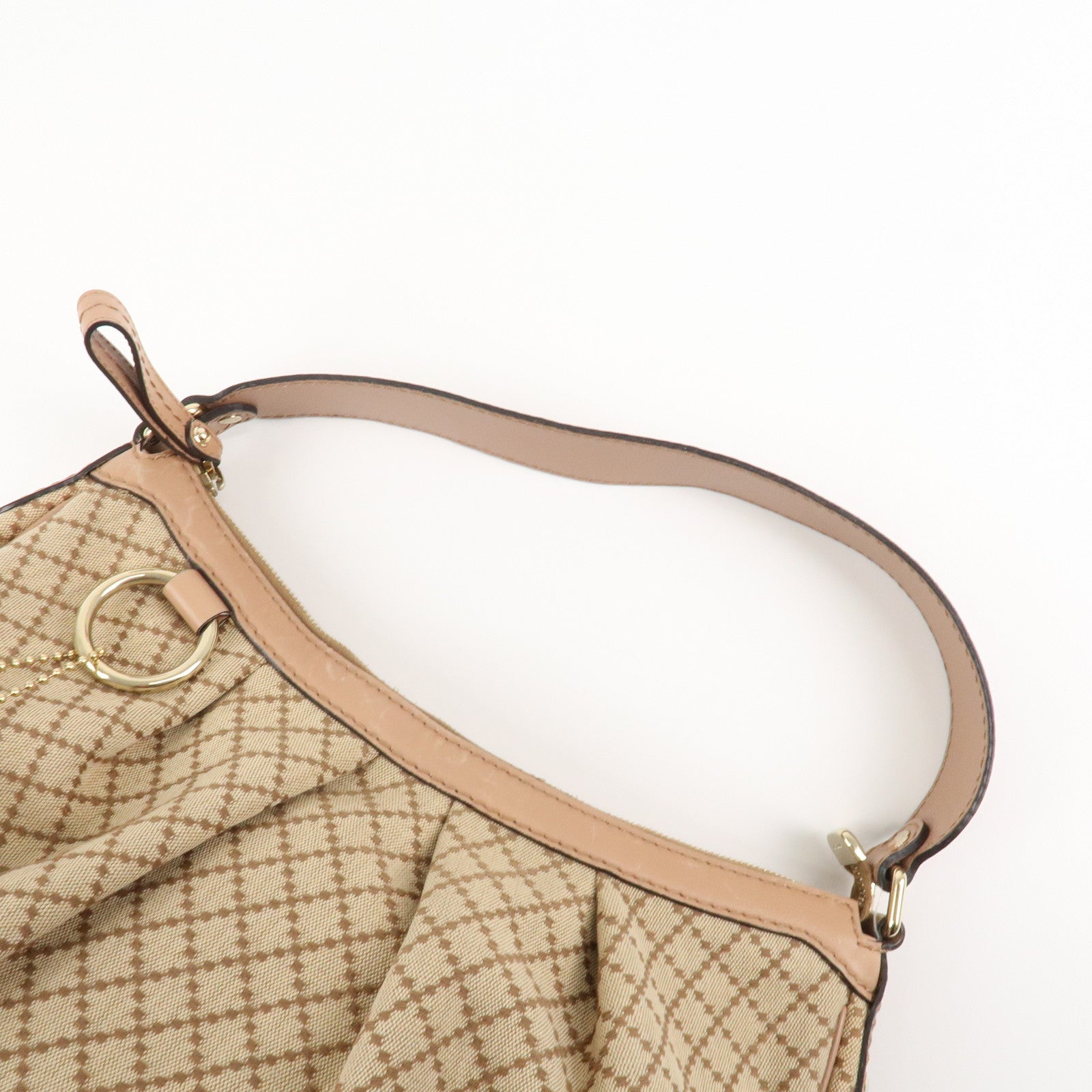 GUCCI Sukey Canvas Leather Shoulder Bag Beige Pink Gold HDW 232955 Used
