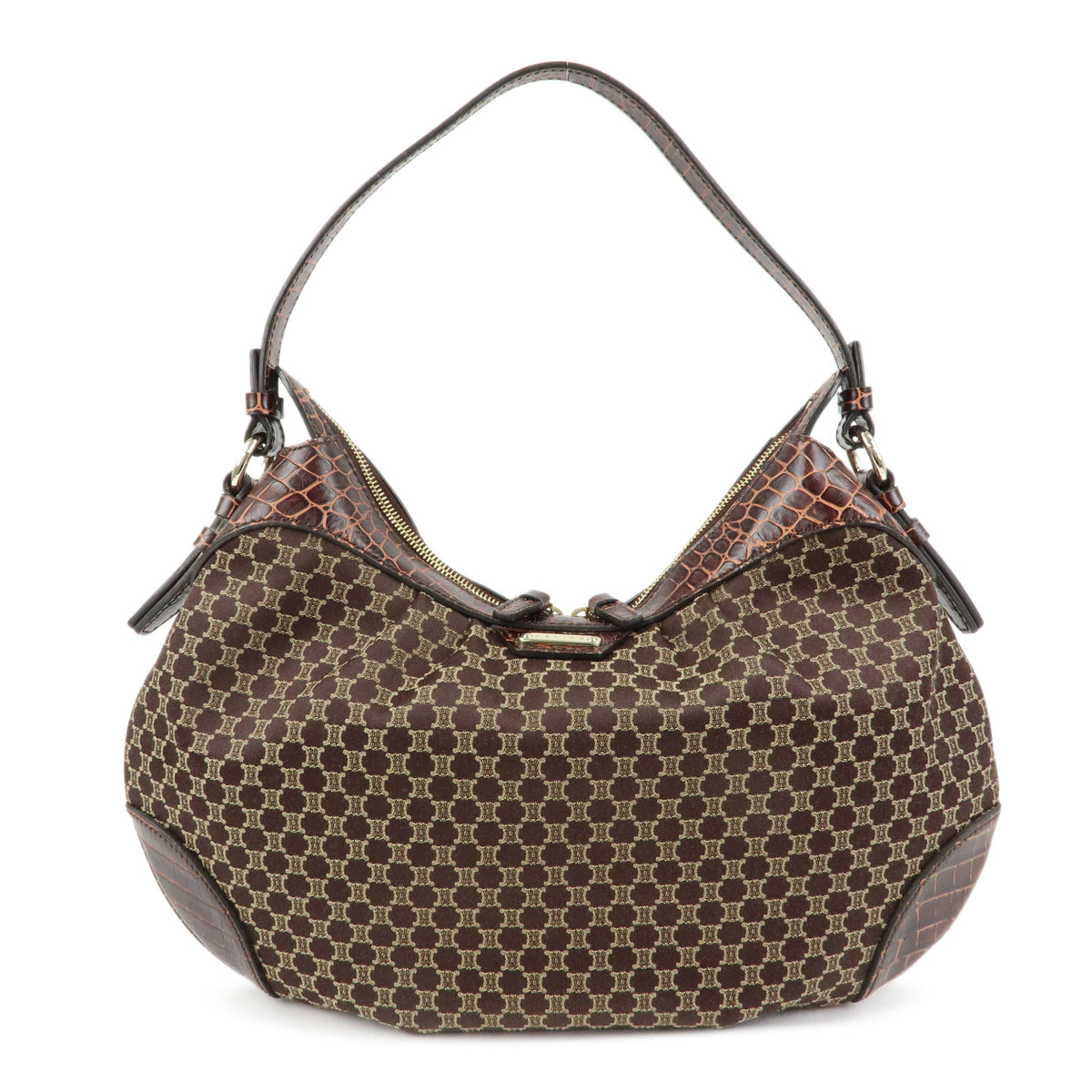 CELINE Macadam Canvas Leather Shoulder Bag Hand Bag Brown