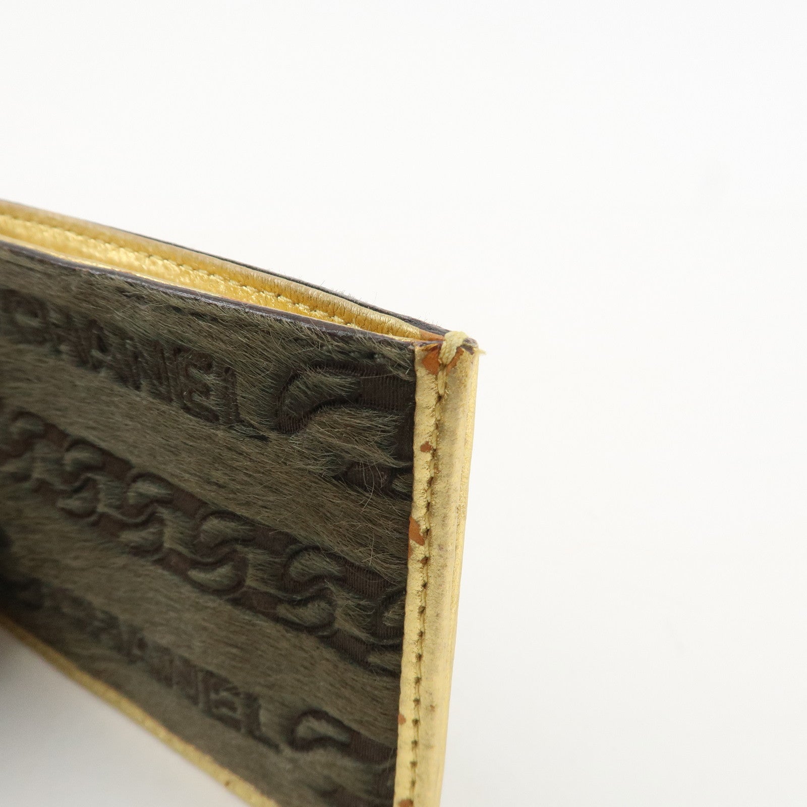 CHANEL Leather Unborn Calf Coin Case Gold Khaki Used