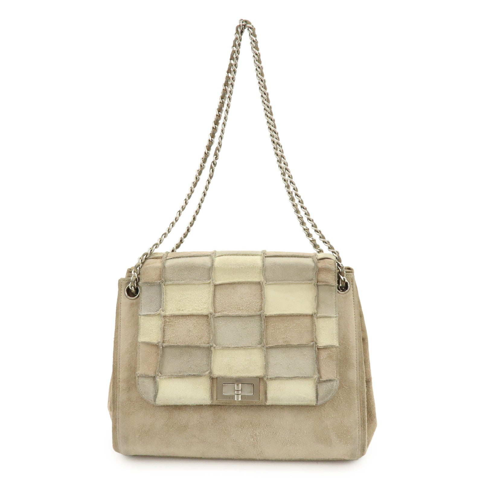 CHANEL Chocolate Bar Chanel 2.55 Suede Chain Shoulder Bag Beige