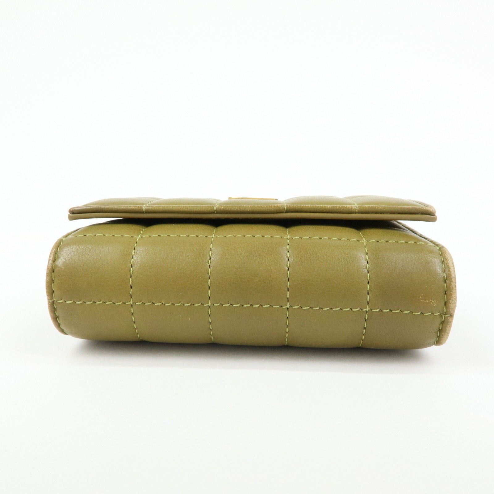 SAINT LAURENT PARIS Cassandra Leather Tri-Fold Wallet Khaki