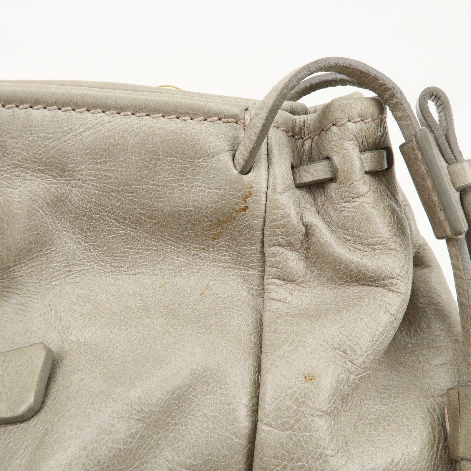 PRADA Triangle Logo VITELLOSHINE Leather 2Way Bag Hand Bag Gray BN1921 Used