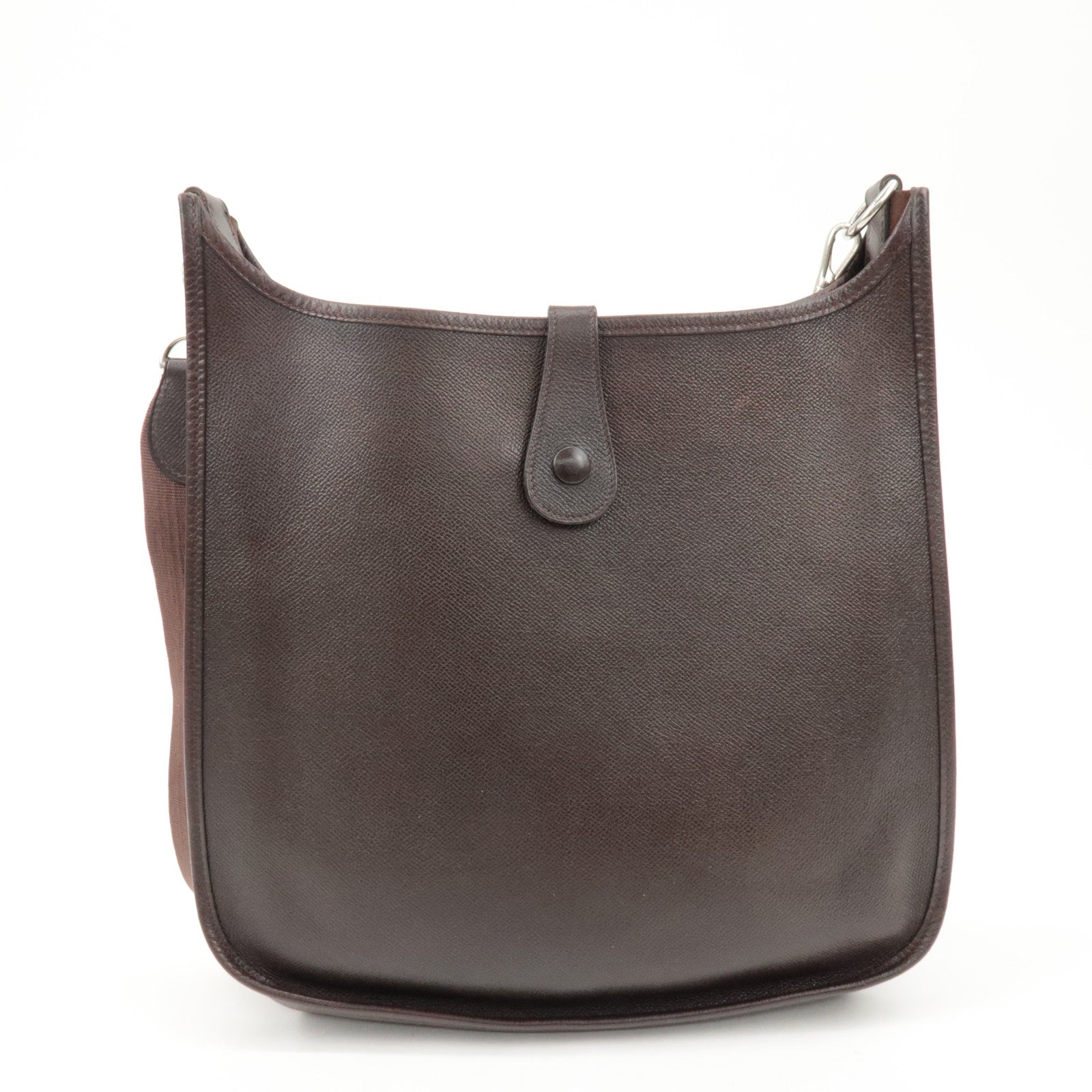 HERMES Evelyn 1GM H Engraved Leather Shoulder Bag Brown Used