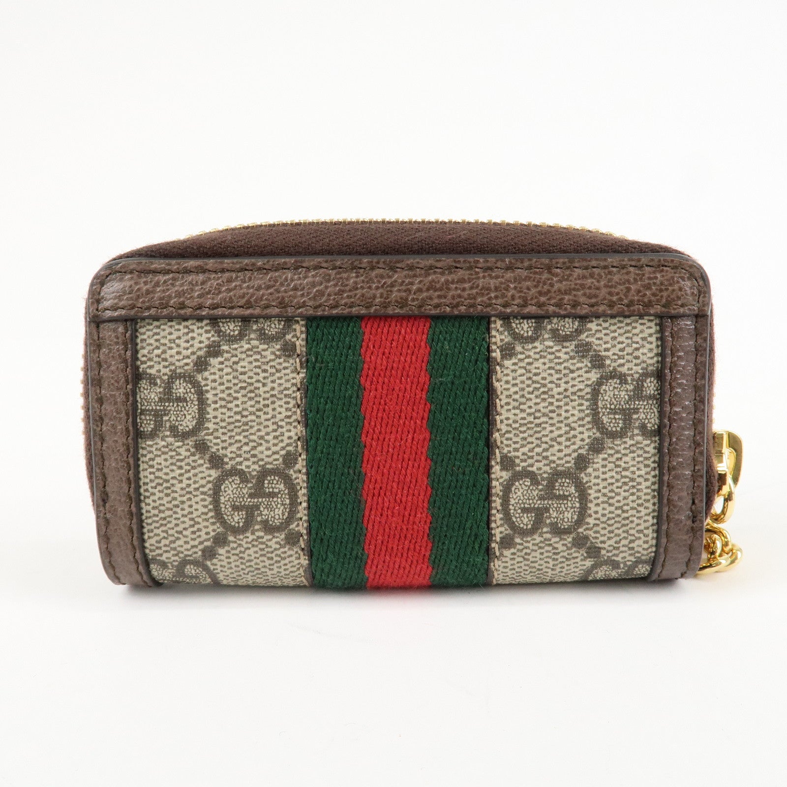GUCCI Ophidia Sherry Zip Around Key Case Coin Case Beige Brown 523157 Used