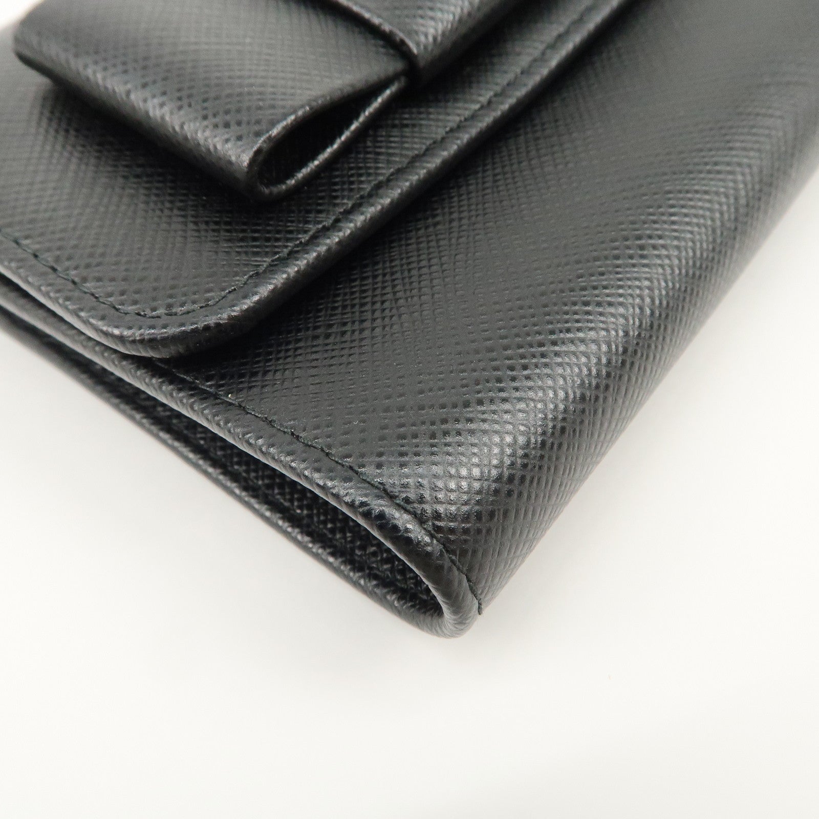 PRADA Leather Ribbon Tri-fold Wallet Black 1MH840 Used