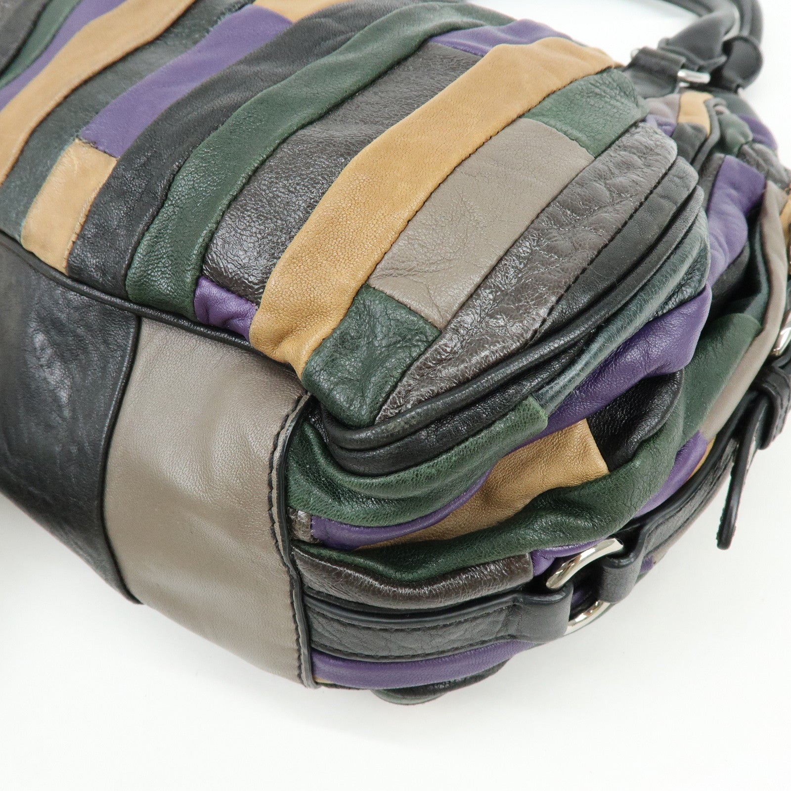MIU MIU Logo Leather Hand Bag Shoulder Bag Black Purple Green