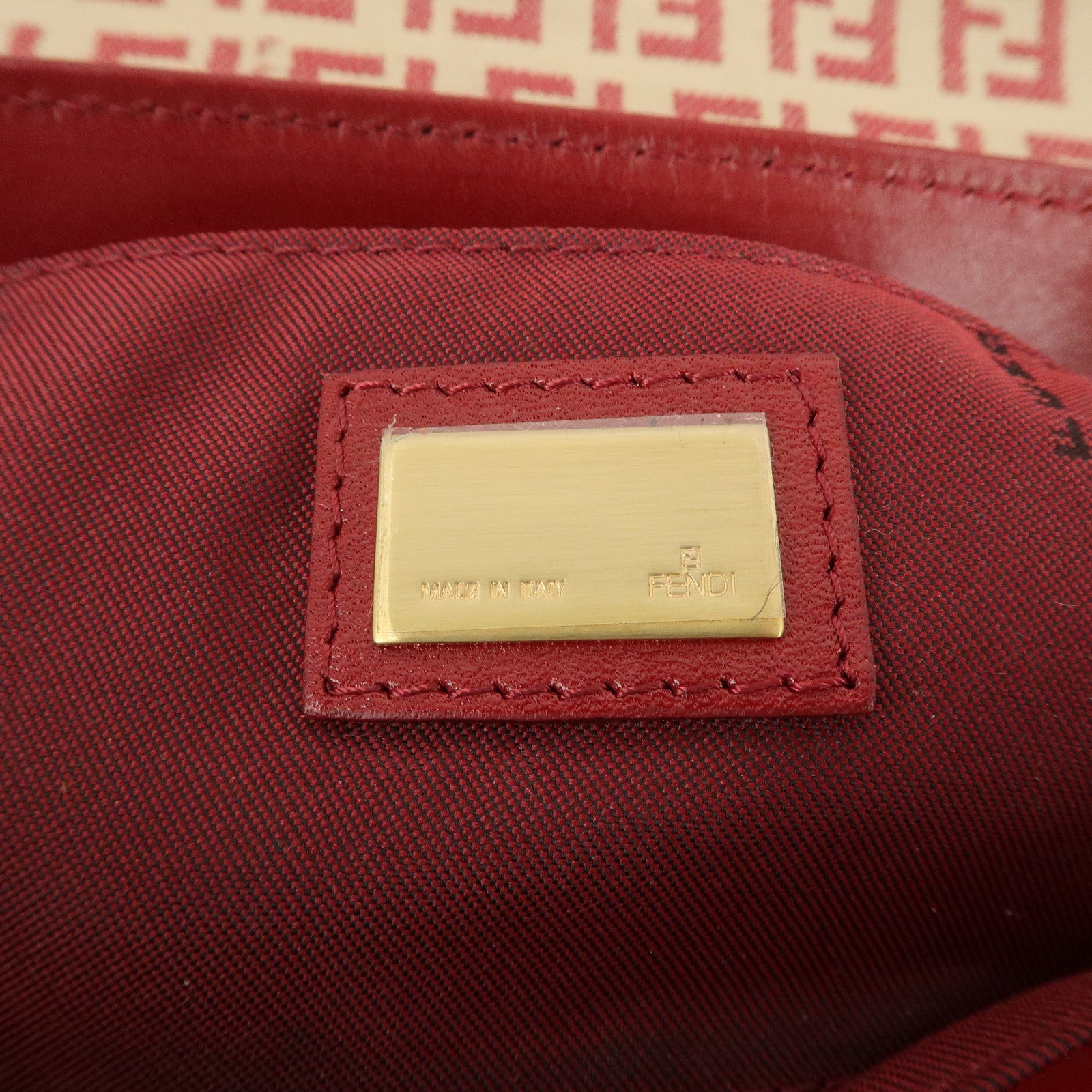 FENDI Zucchino Canvas Leather Turn Lock Shoulder Bag Red 8BR429