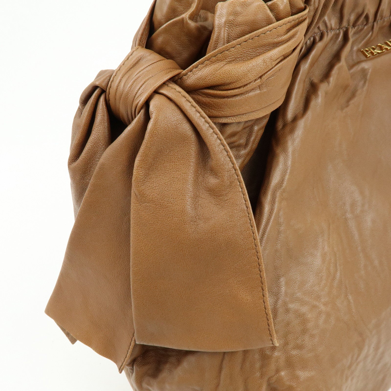 PRADA Leather Ribbon 2Way Bag Hand Bag Shoulder Bag Brown BN1760