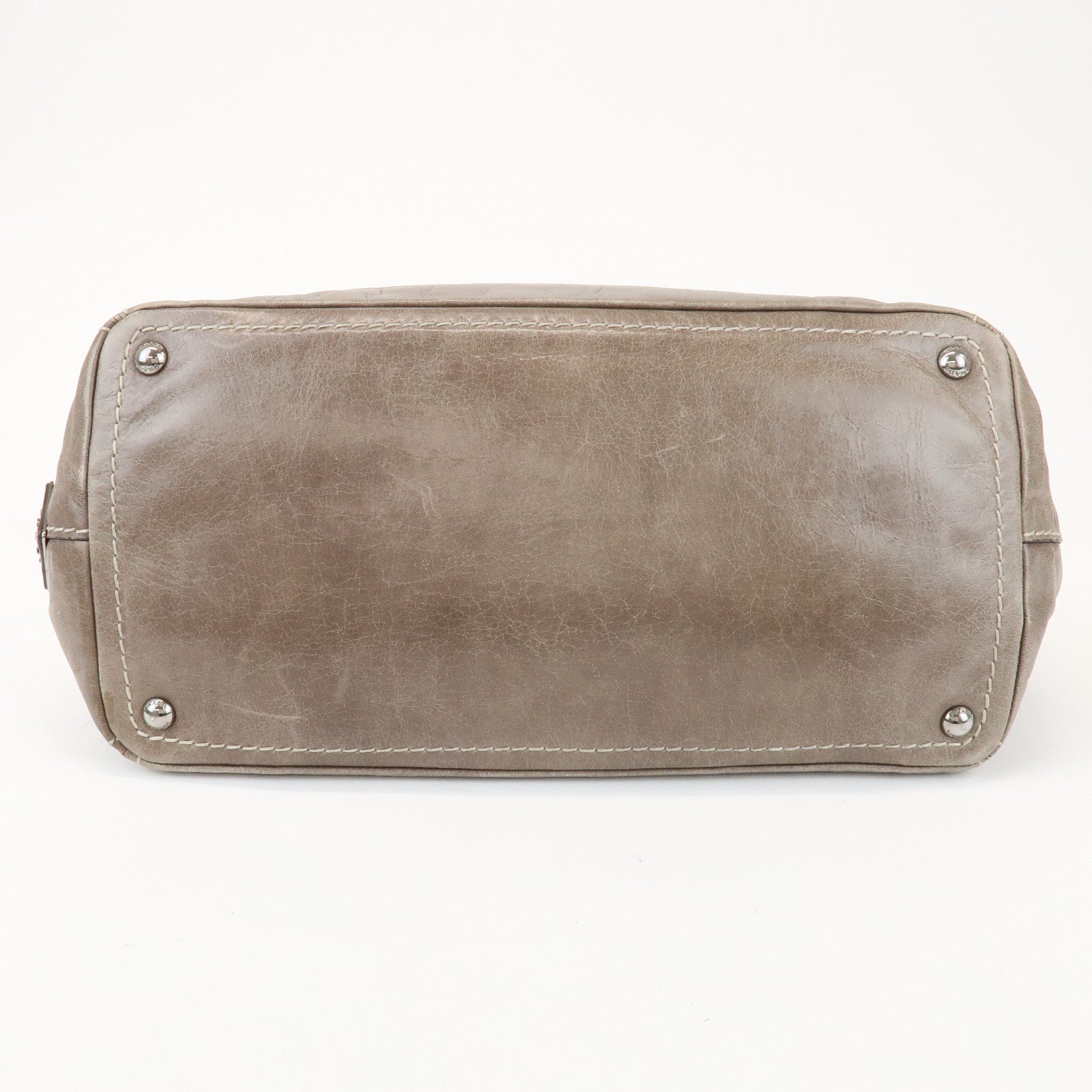 PRADA Logo Leather Shoulder Bag Hand Bag Gray BN2067