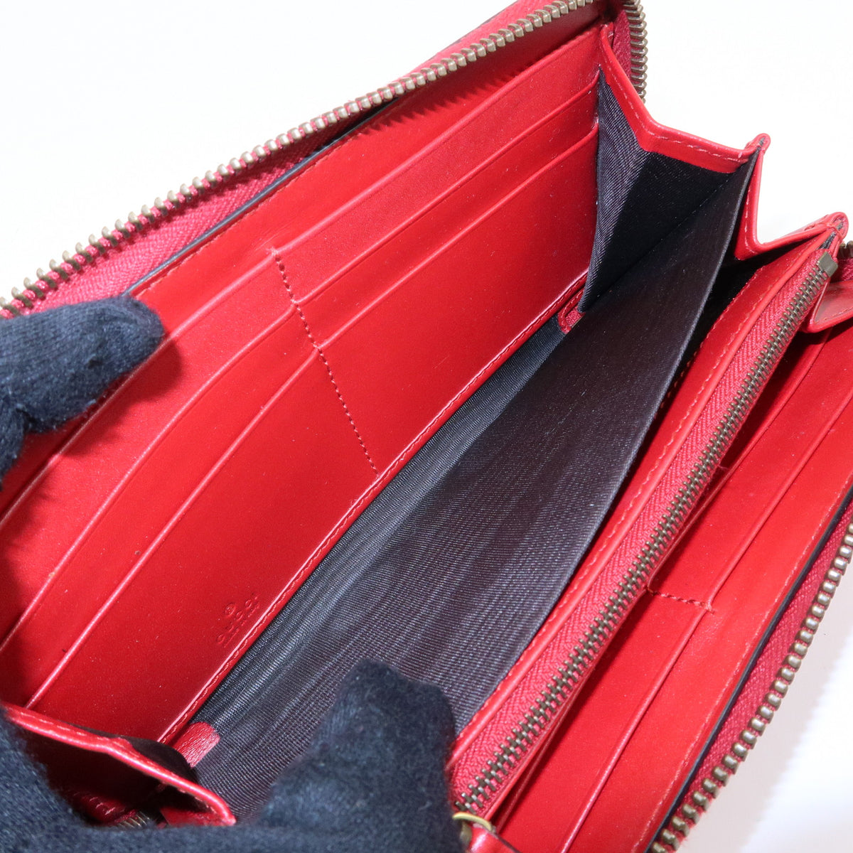 GUCCI Guccissima Leather Cherry Round Zippy Long Wallet Red 476049