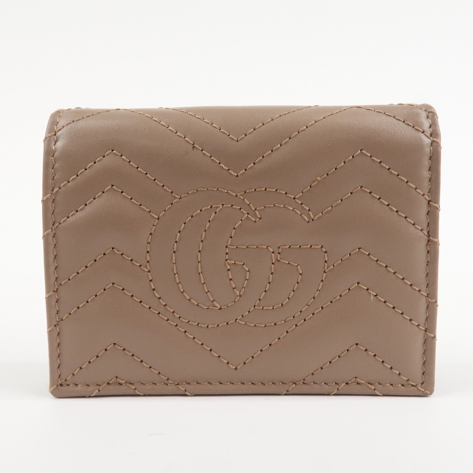 GUCCI Marmont Leather Bi-fold Small Wallet Taupe 466492 Used