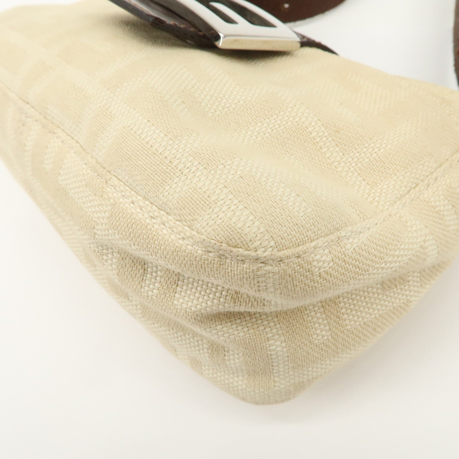 FENDI Zucca Canvas Leather Shoulder Bag Beige Brown 26723