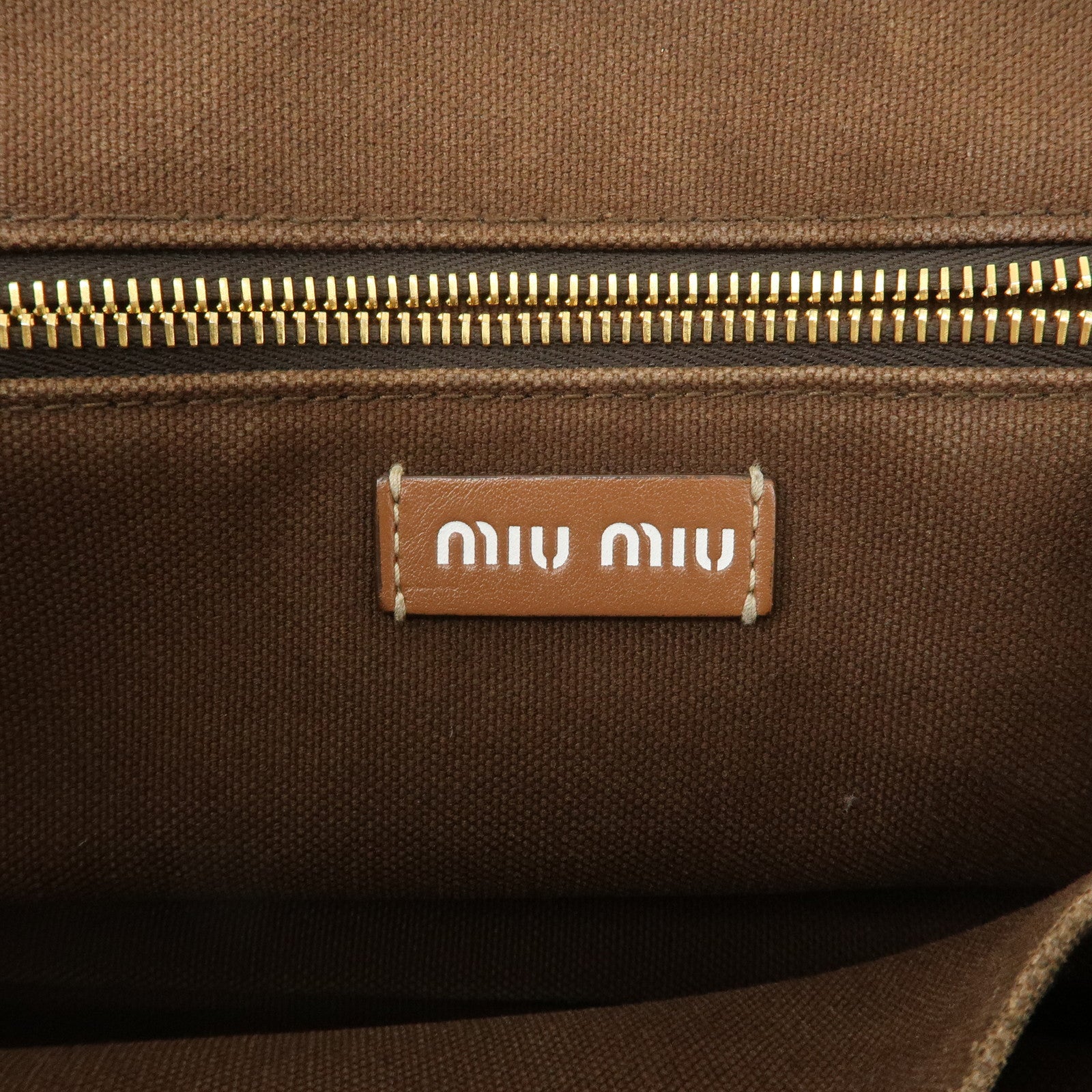 MIU MIU Leather Canvas 2Way Hand Bag Tote Bag Brown Pink 5BA085 Used