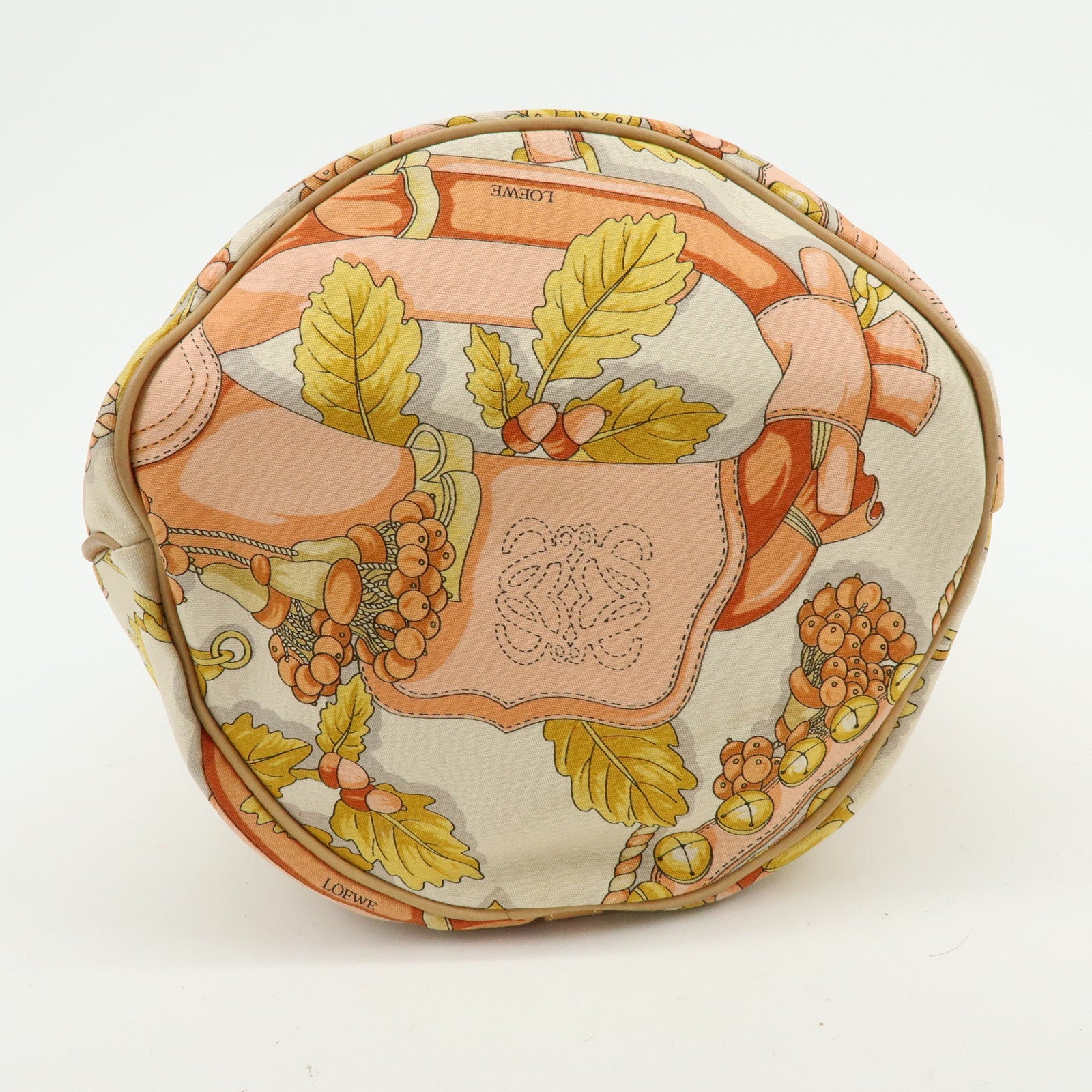 LOEWE Scarf Design Canvas Leather Shoulder Bag Beige Pink