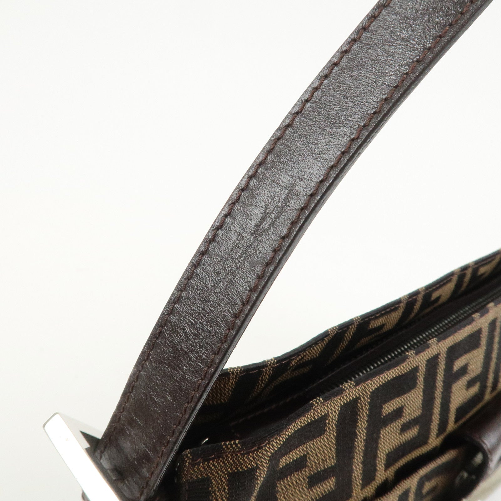 FENDI Zucca Canvas Leather Shoulder Bag Black Brown 21452656609