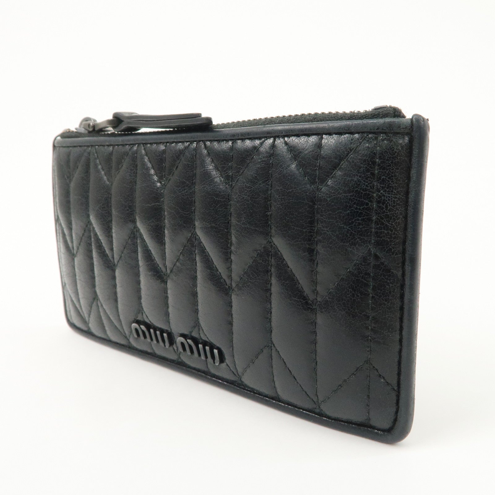 MIU MIU Matelasse Leather Card Case Black 5MB006 Used