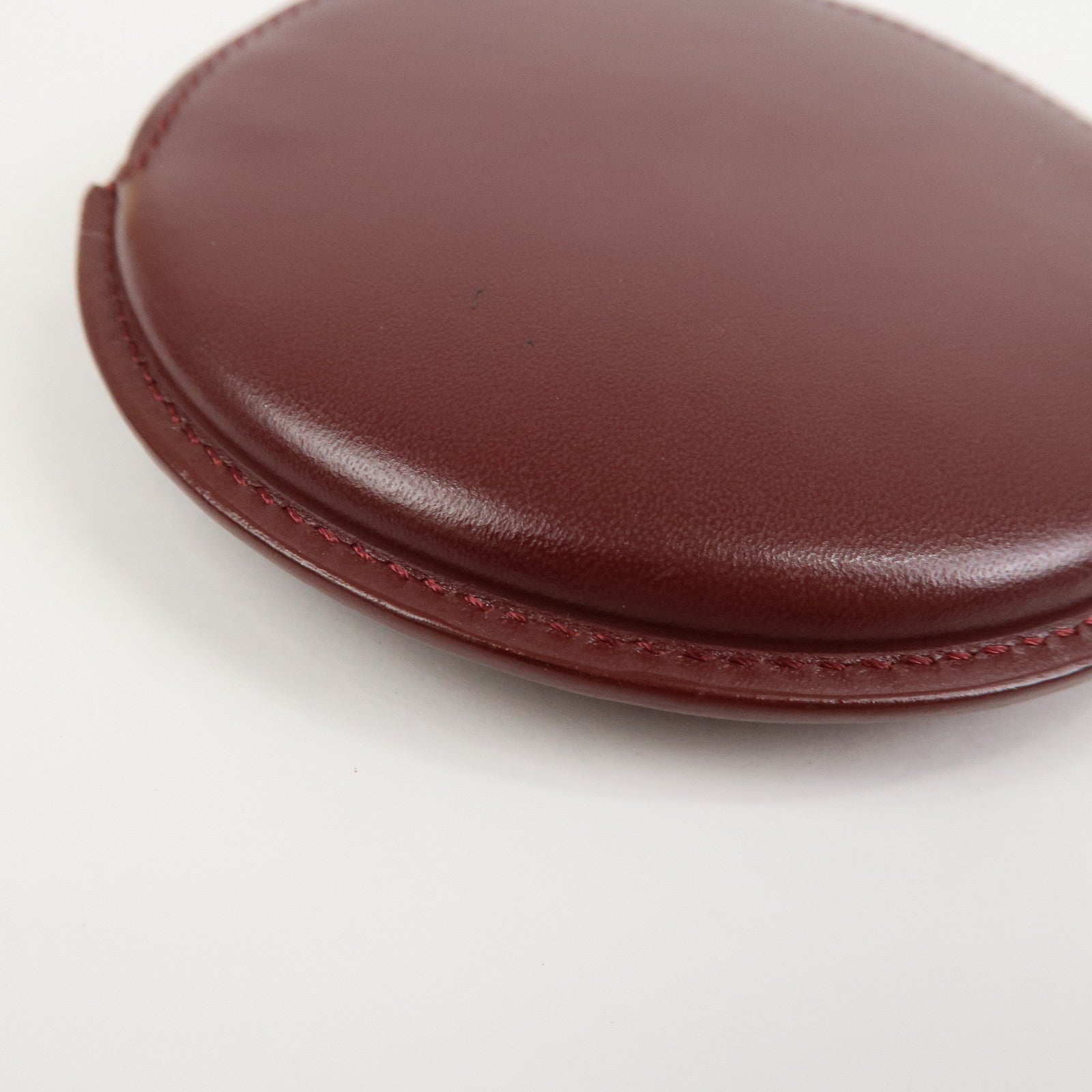 Cartier Must Line Leather Coin Case Coin Purse Wine Red