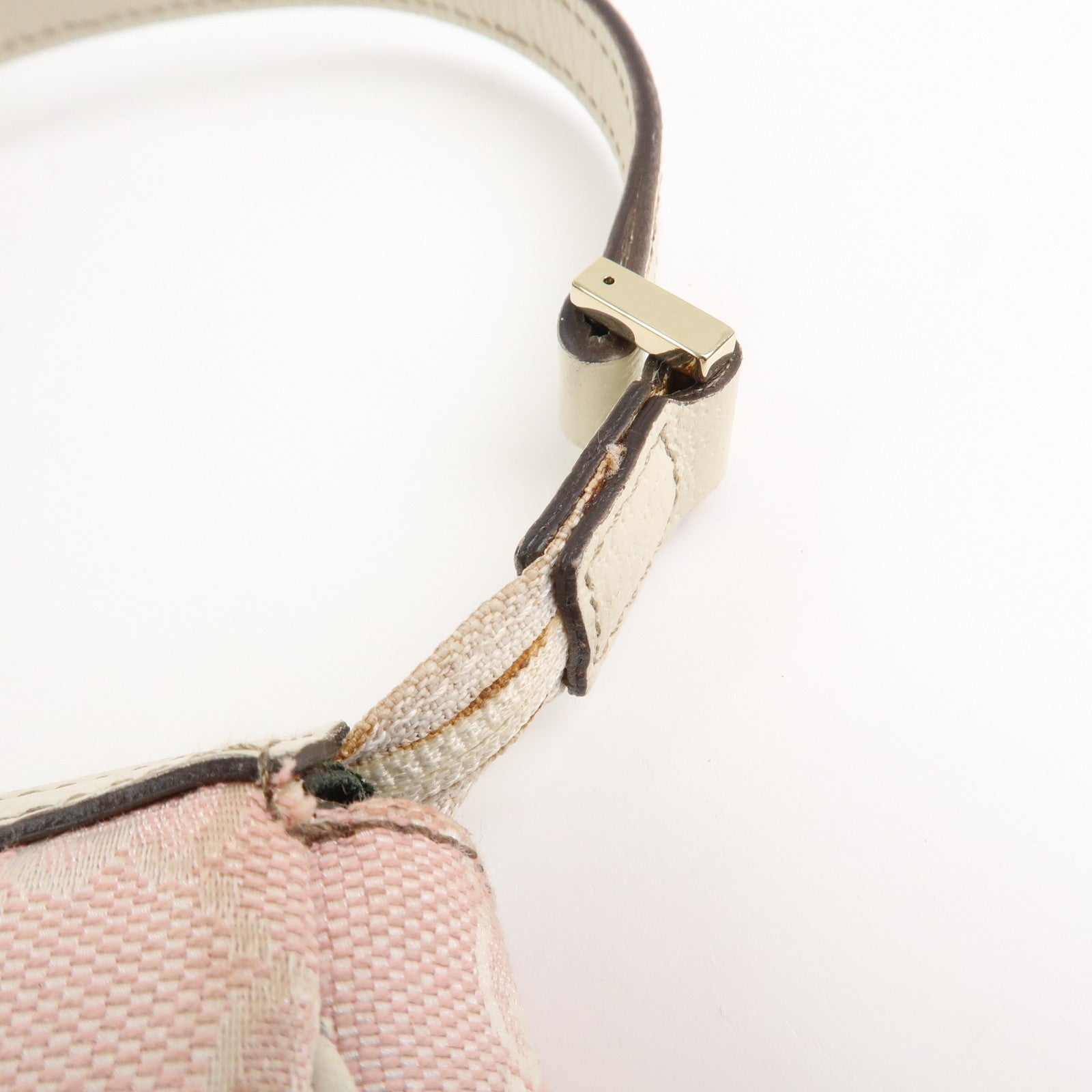 GUCCI Abbey GG Canvas Leather Pouch Hand Bag Pink Ivory 145750