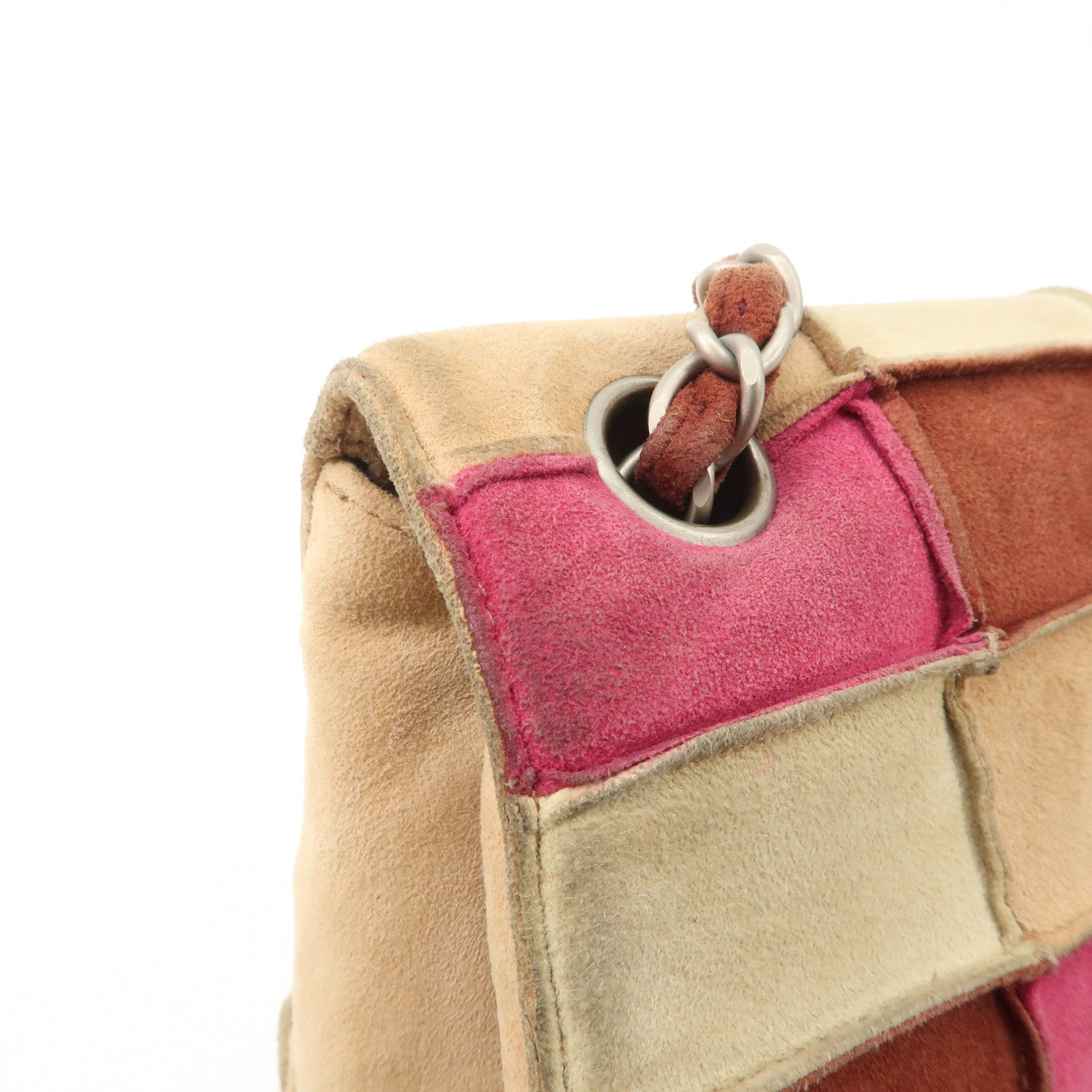 CHANEL 2.55 Suede Patchwork Chain Shoulder Bag Multicolor A14528 Used